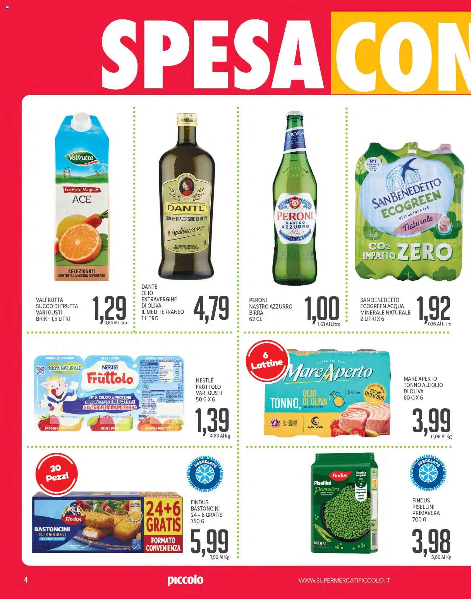 Volantino Piccolo del 12/10/2026 | Pagina: 4 | Prodotti: Senza glutine, Magnum, Olio, Tonno