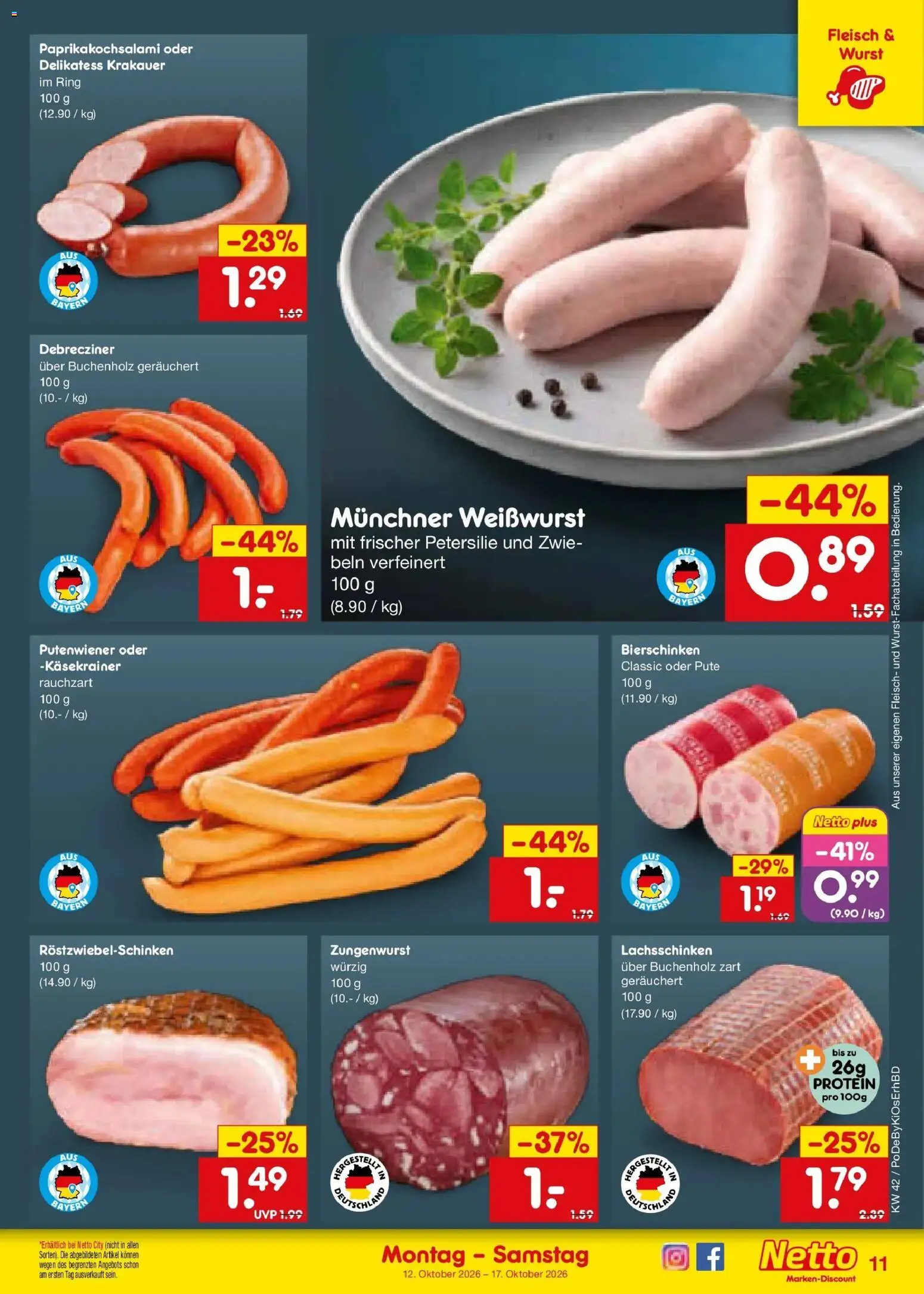 Netto Marken-Discount Prospekt Mistelbach (ab 12.10.2026) » Angebote | Seite: 13 | Produkte: Pute, Weißwurst, Wurst, Fleisch