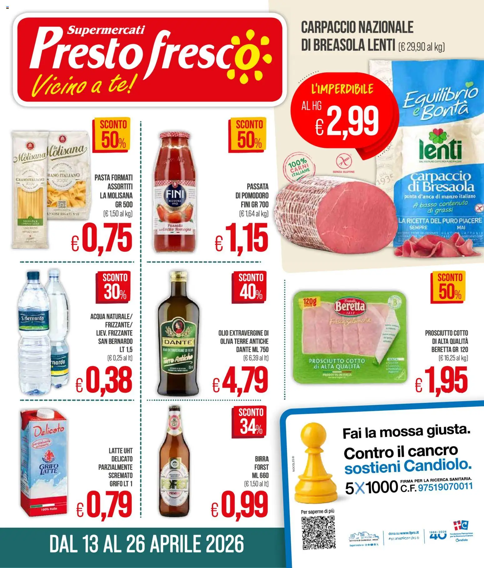 Volantino Presto Fresco del 13.04.2026 | Pagina: 1 | Prodotti: Tè, Acqua, Pomodoro, Prosciutto