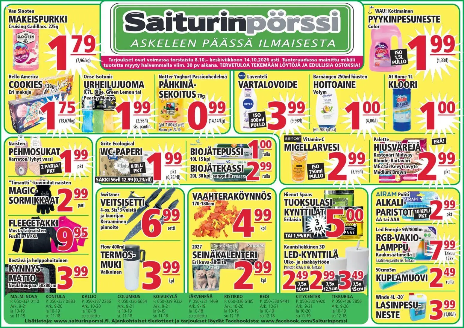 Saiturinpörssi tarjoukset – voimassa 08/10/2026 alkaen | Sivu: 1 | Tuotteet: Mango, Vartalovoide, Urheilujuoma, Kuplamuovi