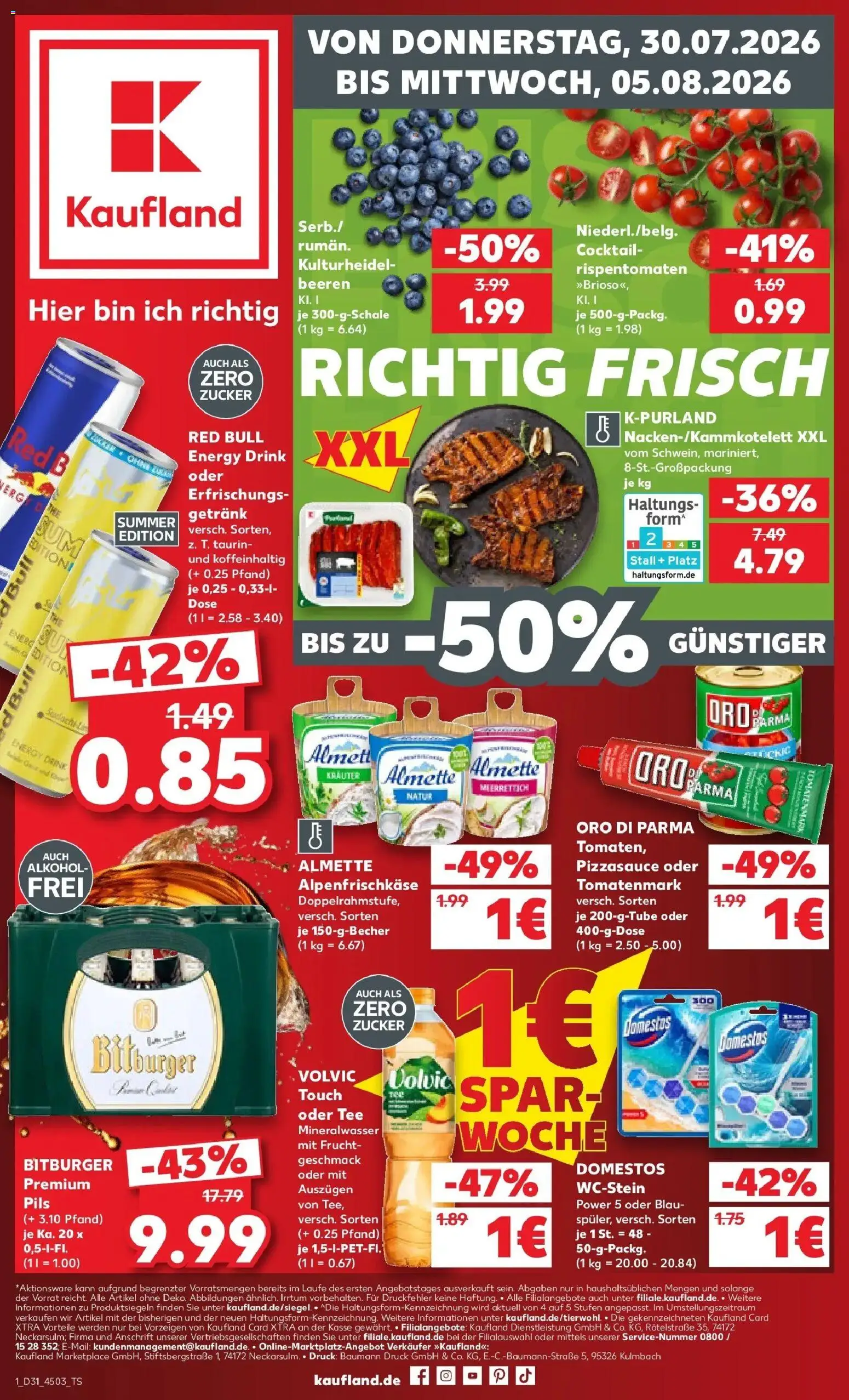 Kaufland Prospekt Kulmbach – gültig ab 30.07.2026 | Seite: 1 | Produkte: Energy, Pils, Zucker, Volvic