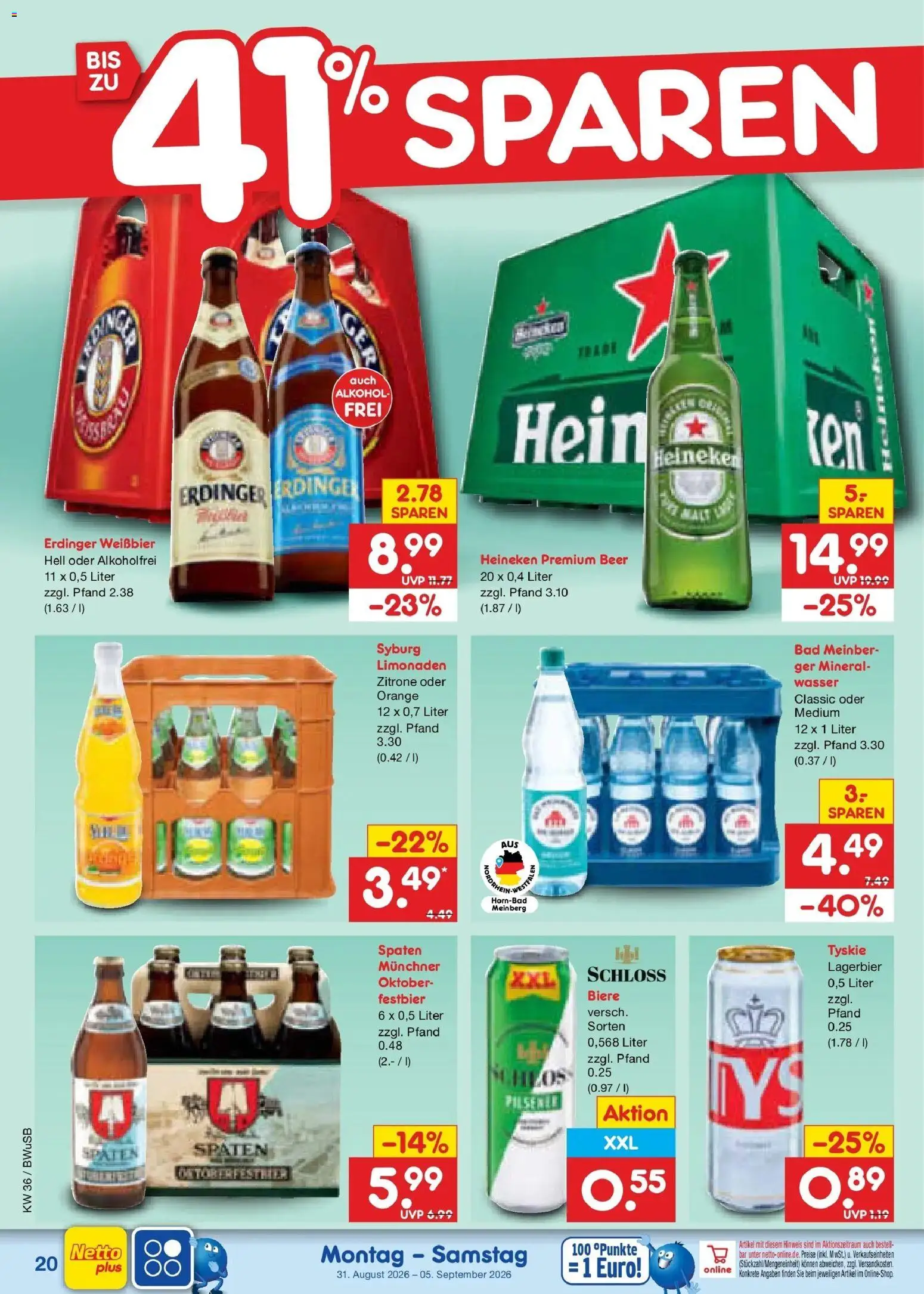 Netto Marken-Discount Prospekt Stemwede-Dielingen (ab 31.08.2026) » Angebote | Seite: 26 | Produkte: Tyskie, Erdinger, Bad, Wasser