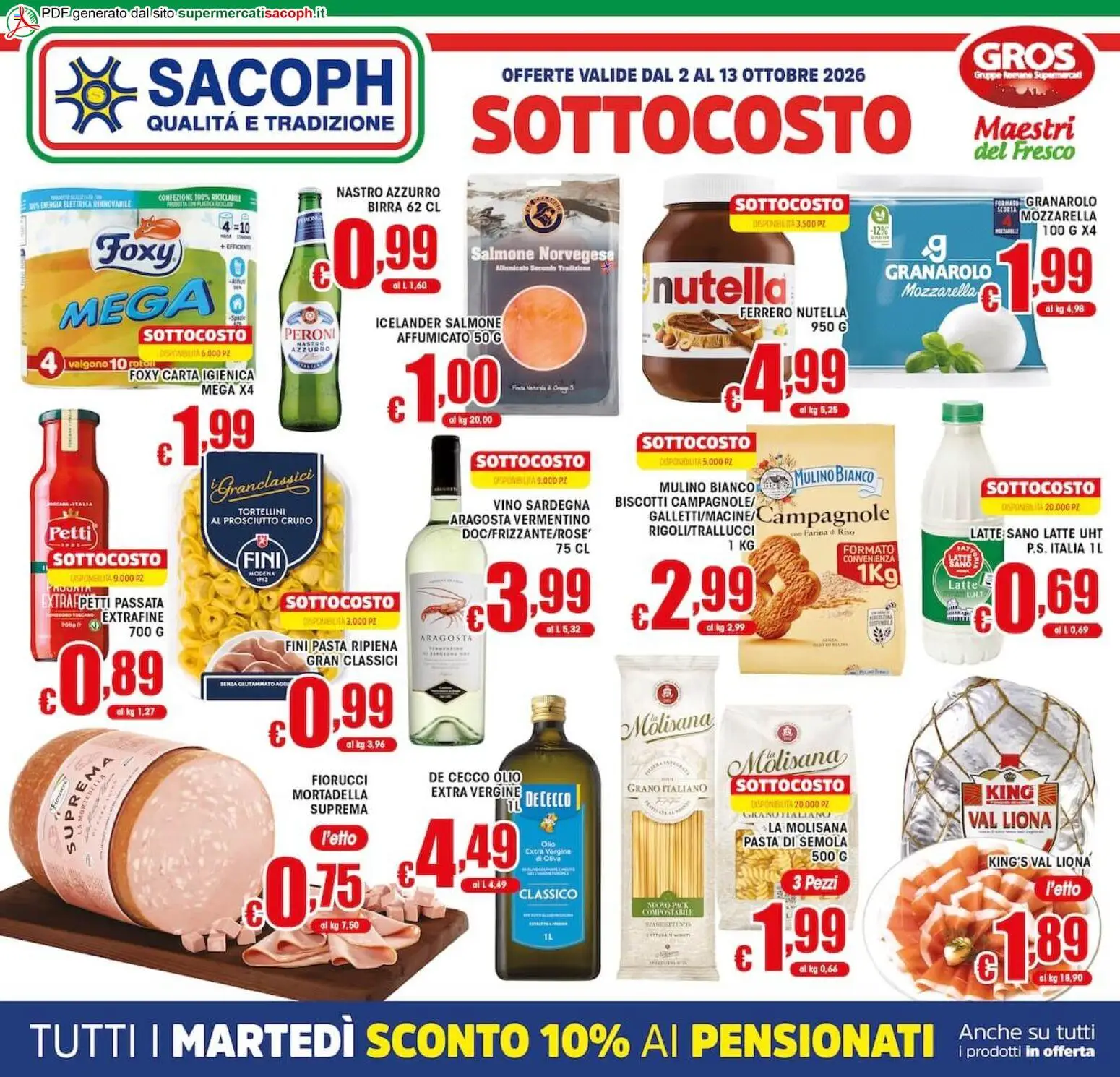 Volantino Sacoph del 02/10/2026 | Pagina: 1 | Prodotti: Salmone affumicato, Latte, Farina, Mortadella