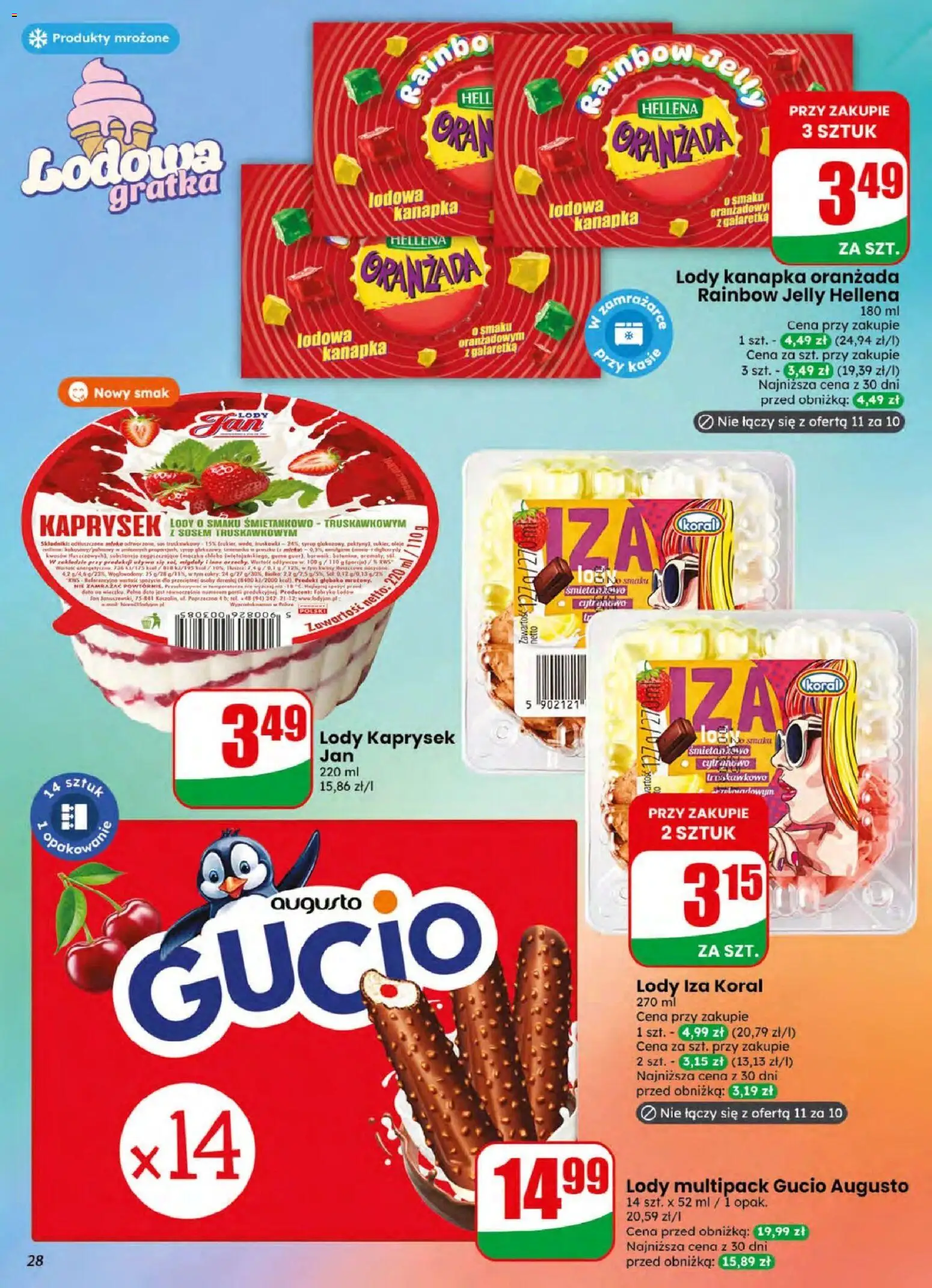 Dino gazetka od 05.08.2026 | Strona: 28 | Produkty: Syrop, Galaretka, Lody, Sos
