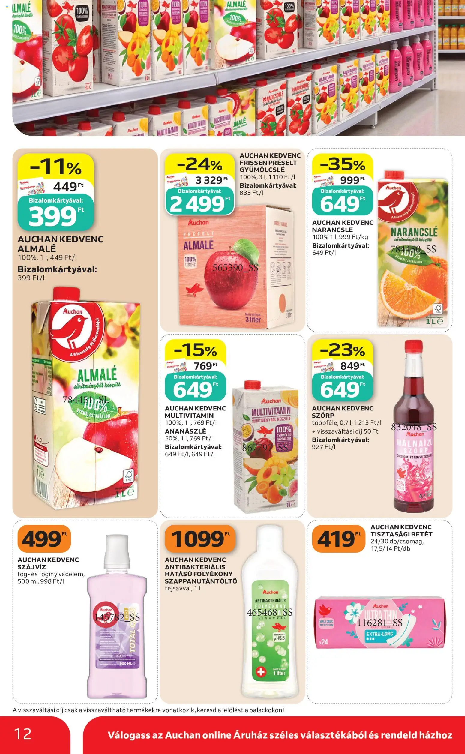 Auchan akciós ujság - amely érvényes a következő dátumtól: 2026.10.15. | Oldal: 12 | Termékek: Szörp, Szájvíz, Almalé, Narancslé