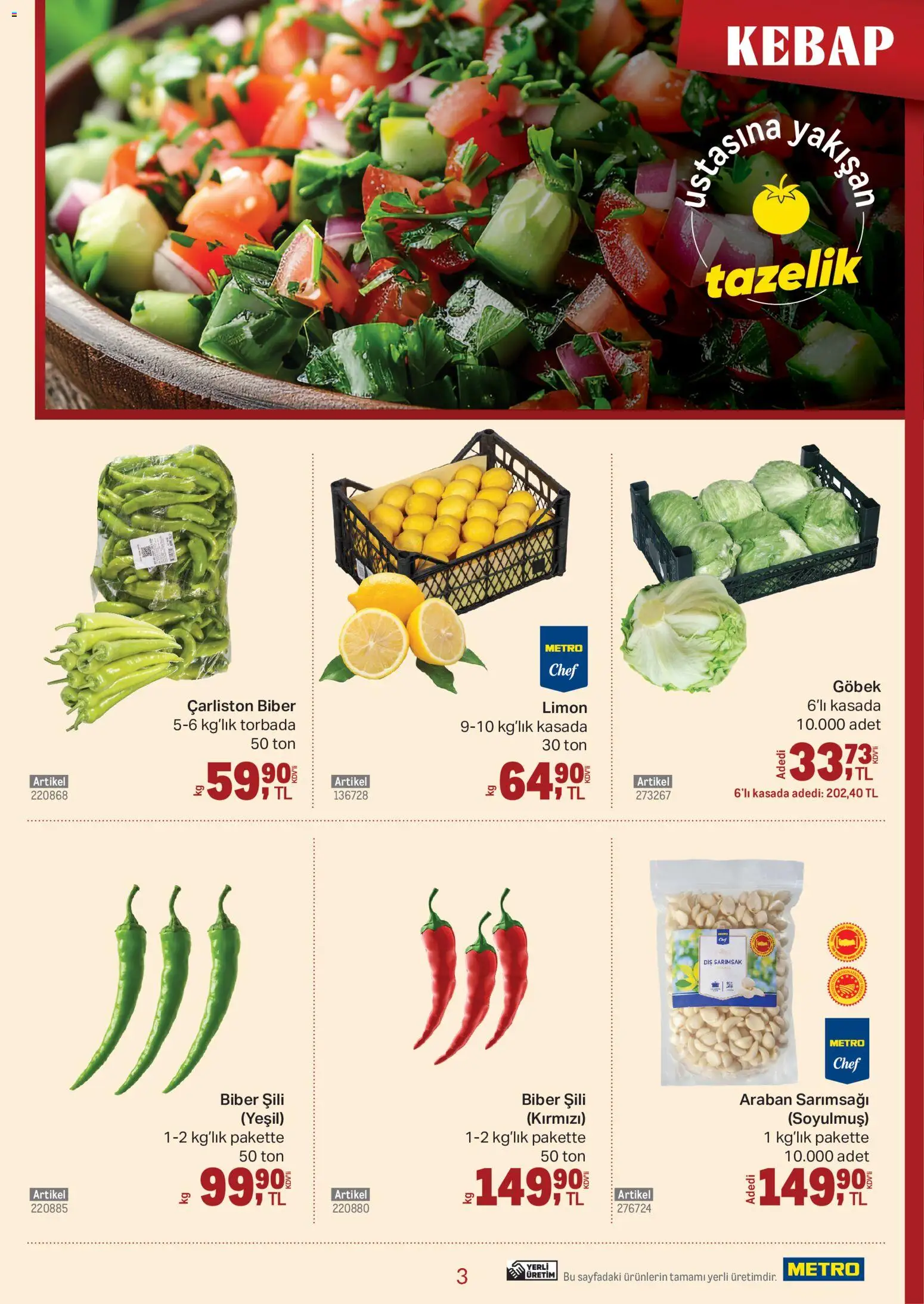Metro - Kebap - 12 Ağustos 2026 tarihinden itibaren geçerlidir | Sayfa: 3 | Ürünler: Biber, Limon, Sarımsak
