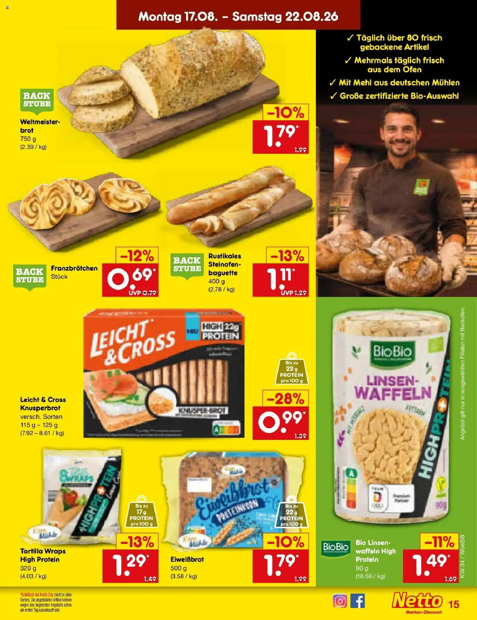 Netto Marken-Discount Prospekt Gemmingen – gültig ab 17.08.2026 | Seite: 21 | Produkte: Ofen, Mehl, Waffeln, Brot