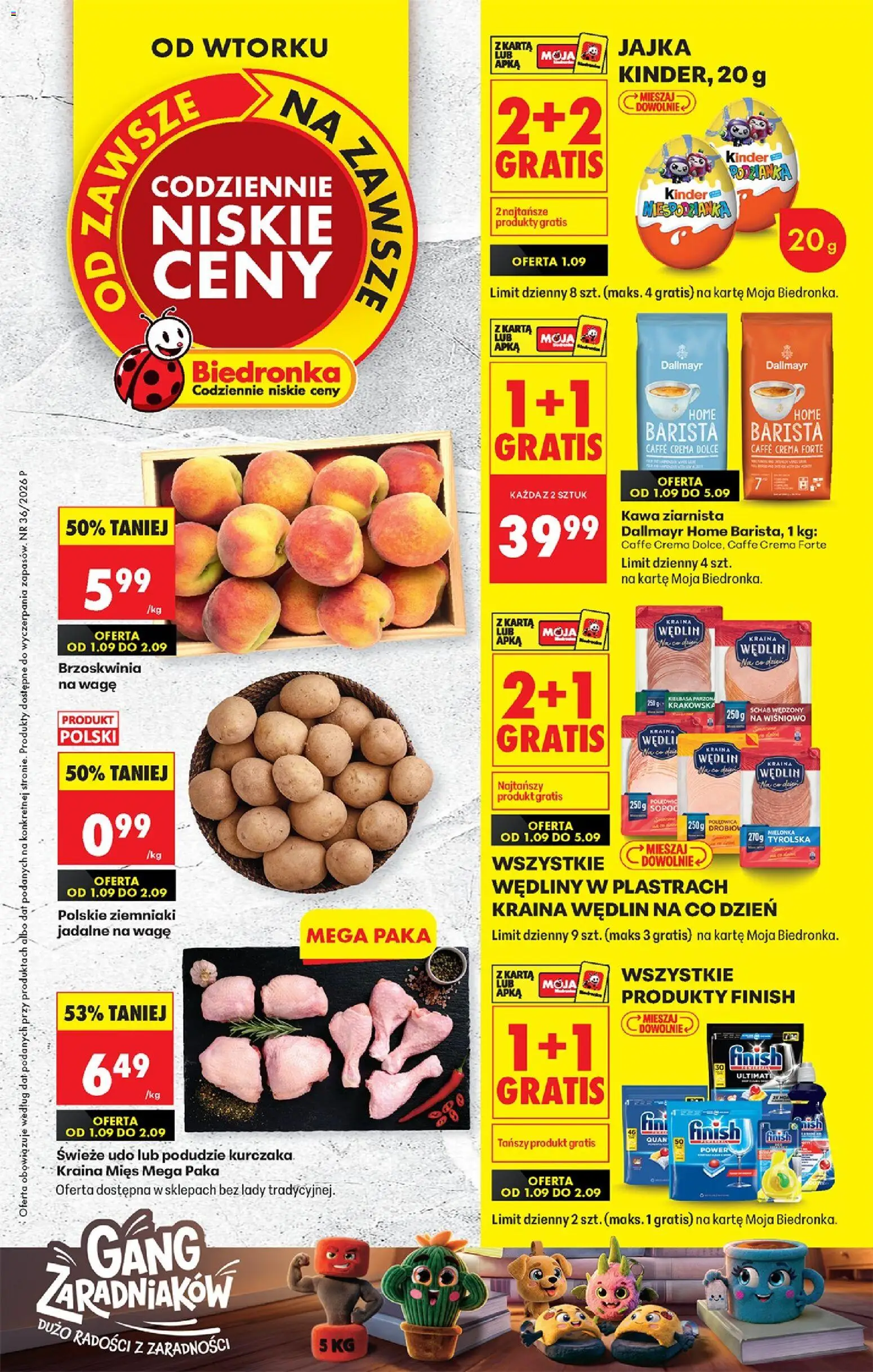 Biedronka Polsko leták od 01.09.2026 | Strana: 1 | Produkty: Finish, Crema, Caffè crema, Kinder