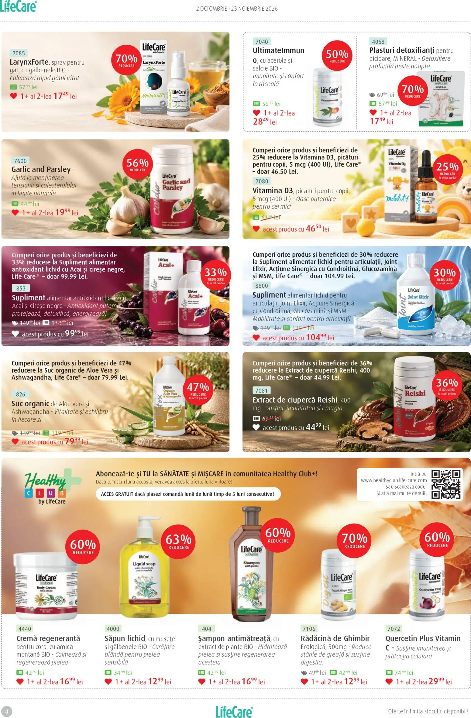 Noul catalog Life Care – valabil de la 02.10.2026 | Pagină: 4 | Produse: Aloe vera, Duș, Șampon, Cireșe