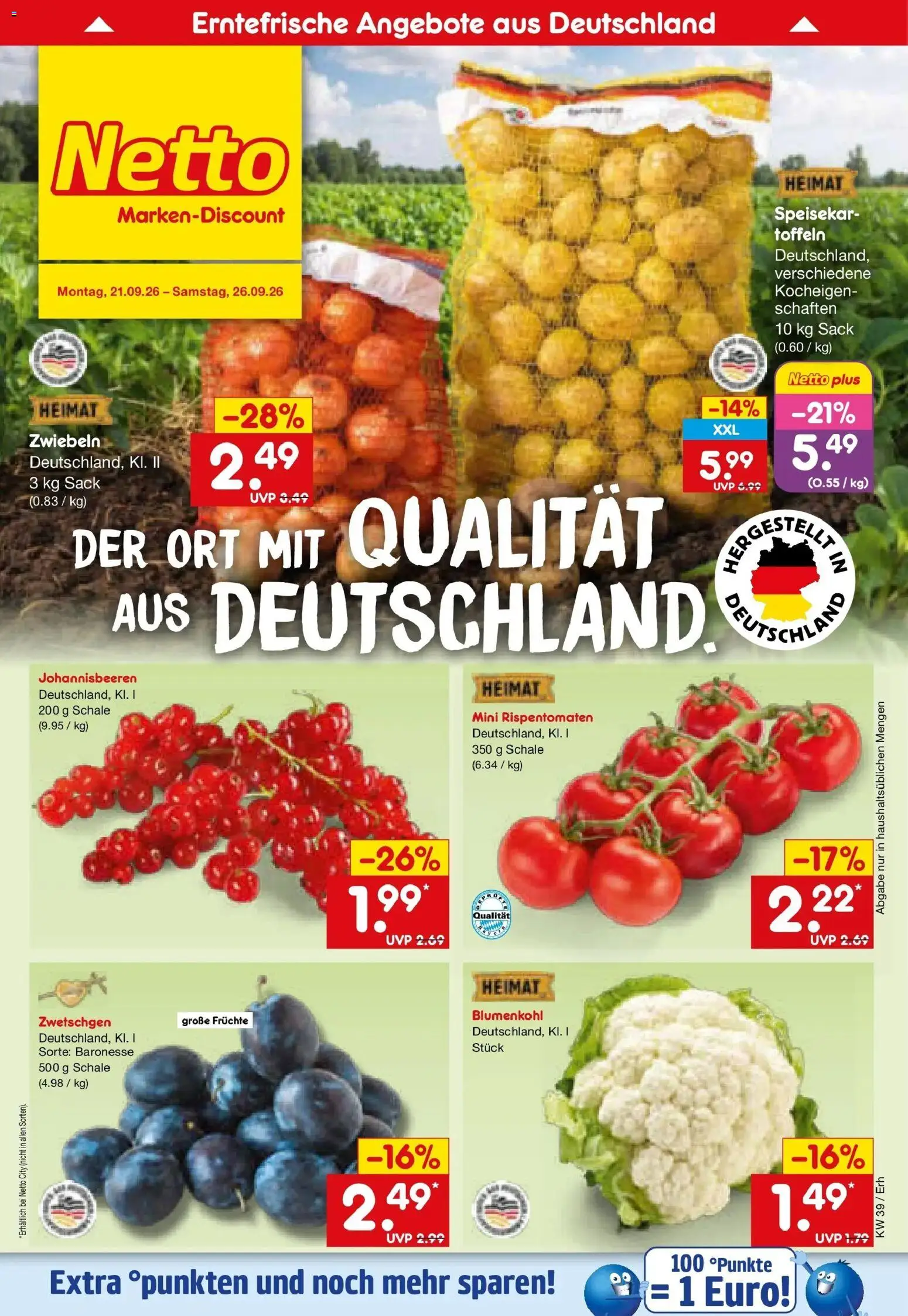 Netto Marken-Discount Prospekt Mauern – gültig ab 21.09.2026 | Seite: 6 | Produkte: Zwetschgen, Zwiebeln, Blumenkohl
