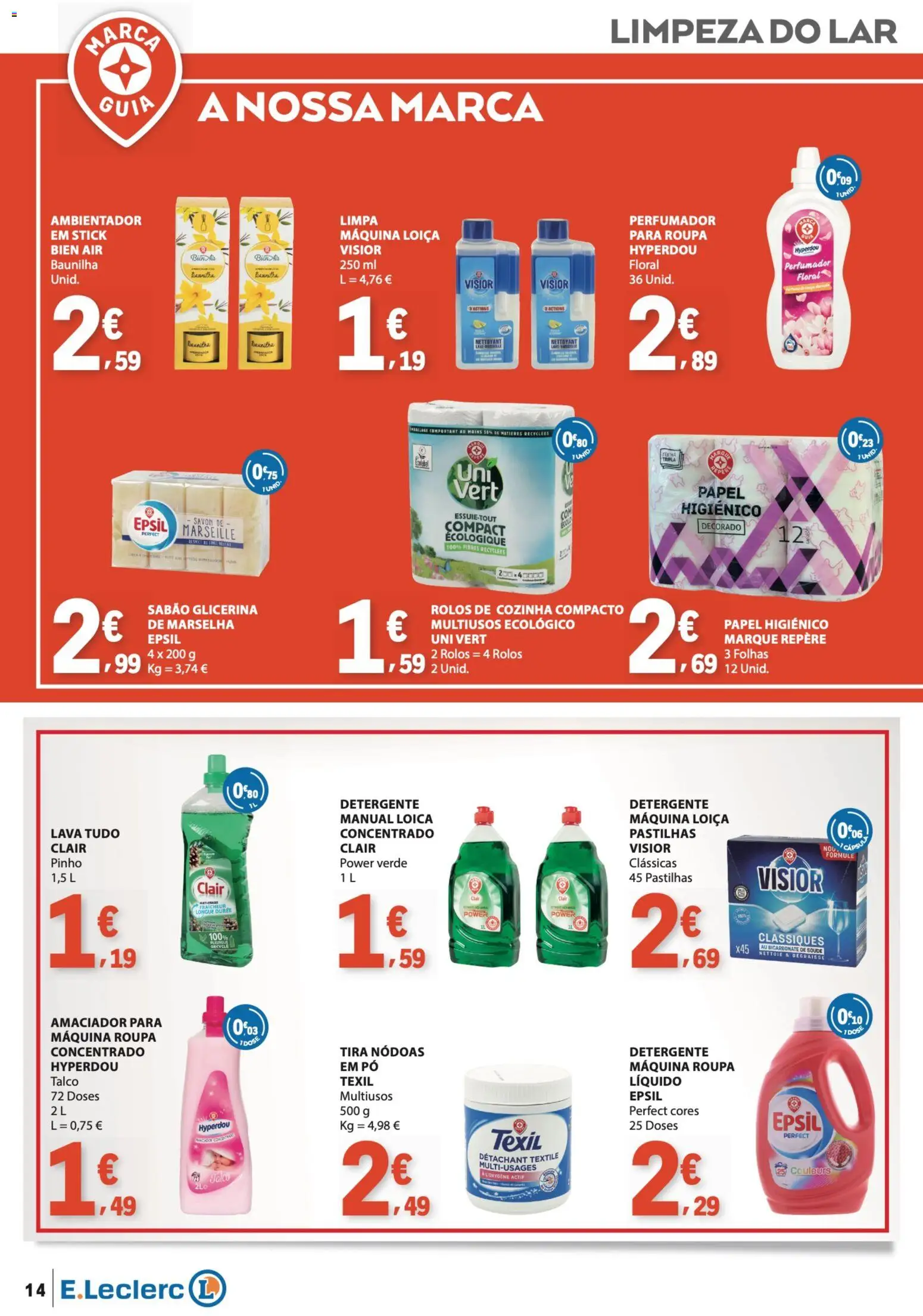 E.Leclerc folheto Especial Marca Guia │ válido de 16.06.2026 | Página: 14 | Produtos: Papel higiénico, Pó, Sabão, Detergente