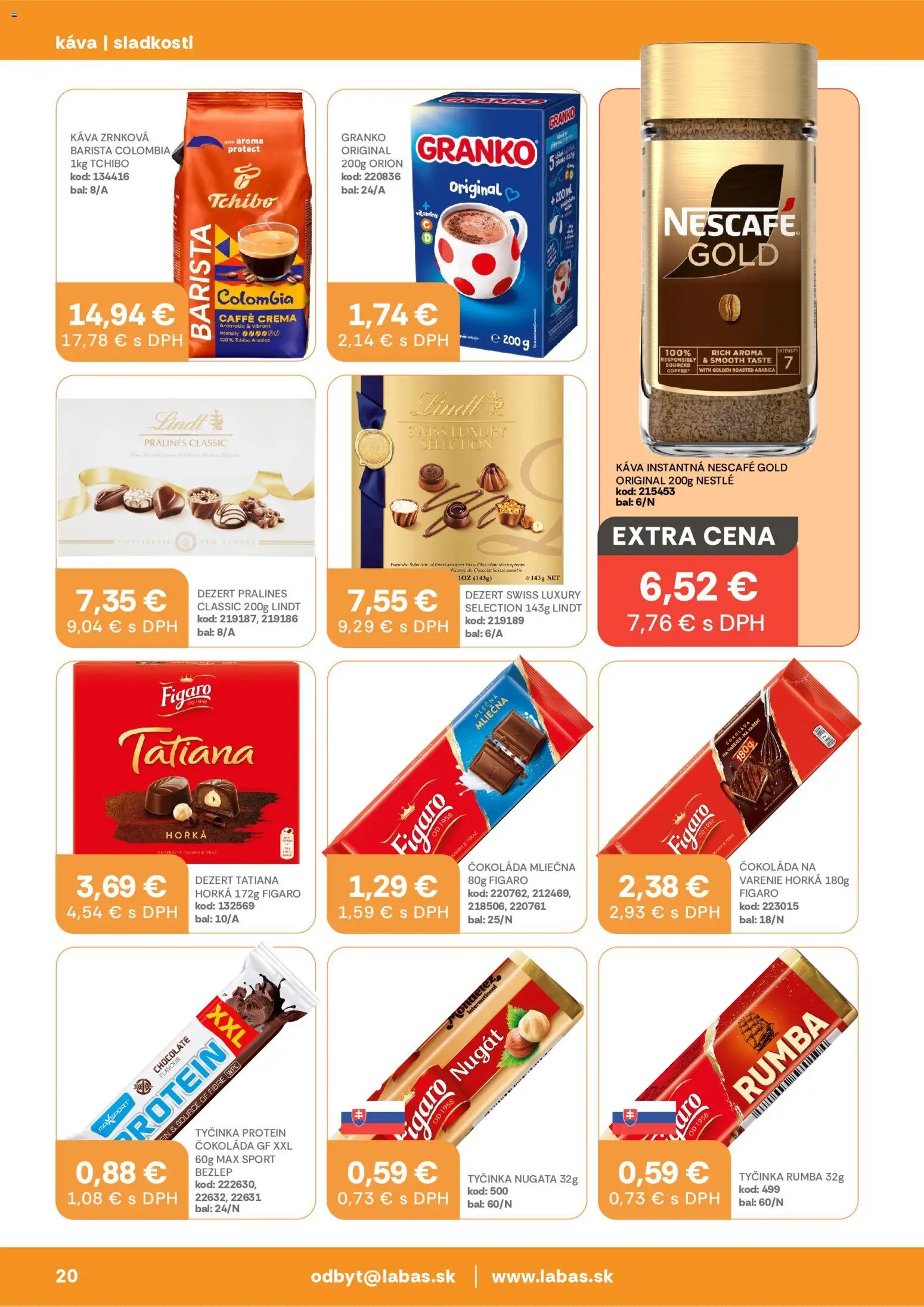 Nové Labaš akcie – leták je platný od 03.07.2026 | Strana: 20 | Produkty: Káva, Lindt, Čokoláda, Nescafé Gold