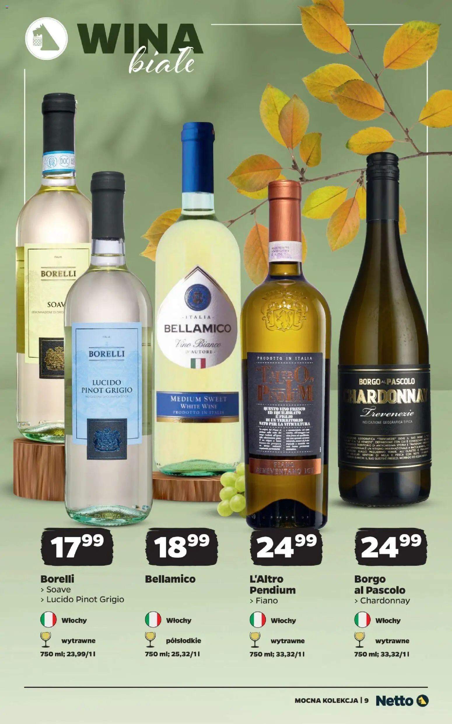 Netto gazetka - Wina od 25.10.2026 | Strona: 9 | Produkty: Wina białe, Chardonnay, Fresco, Pinot Grigio