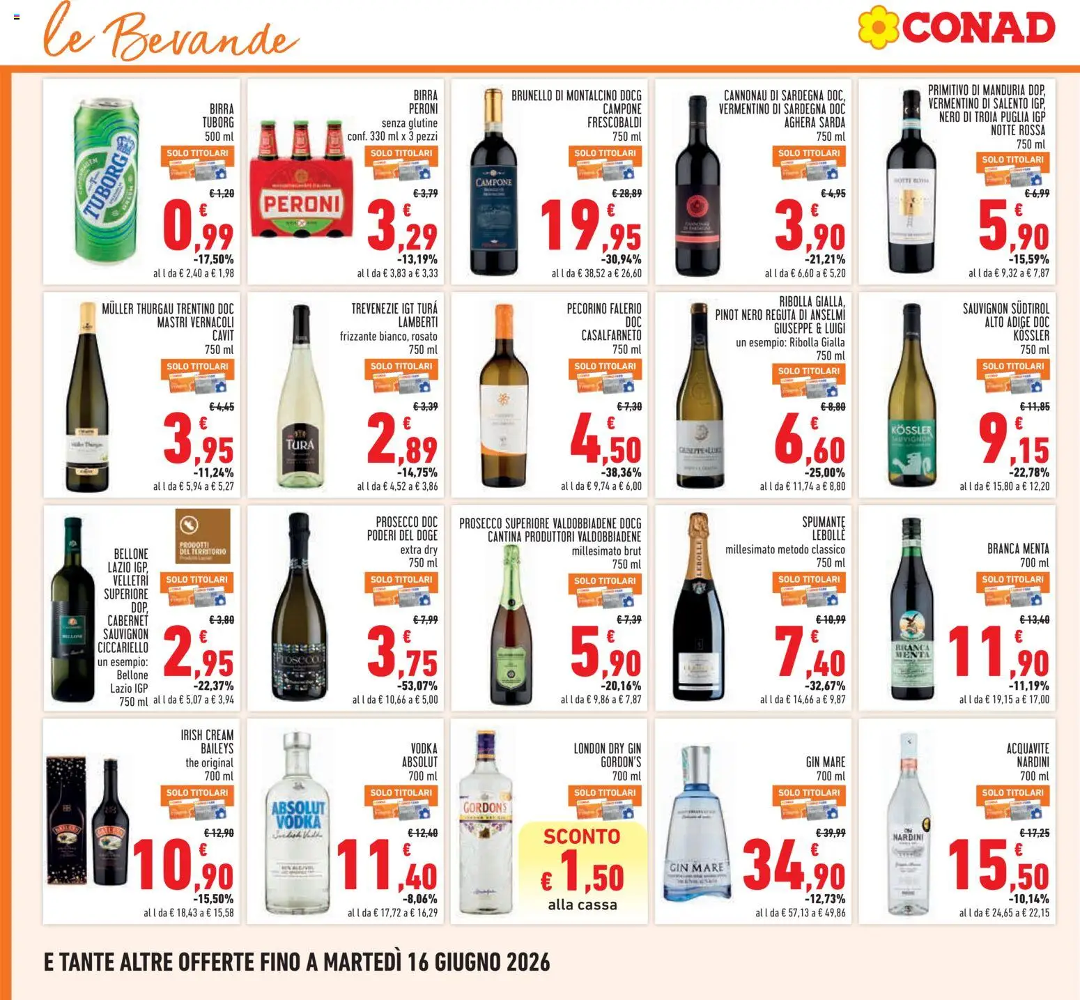 Volantino Conad del 04.06.2026 | Pagina: 20 | Prodotti: Birra, Gin, Prosecco, Pecorino