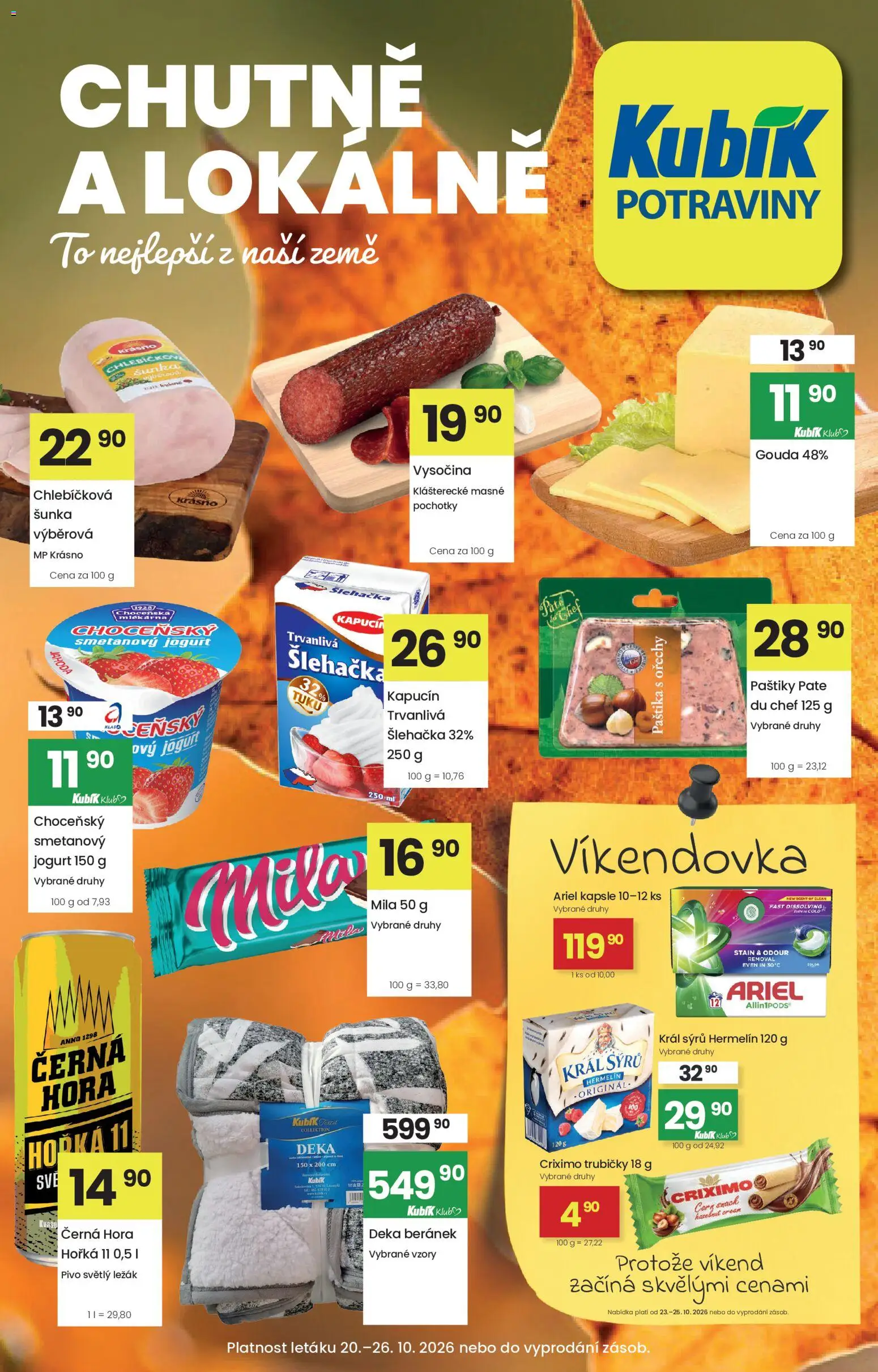 Kubík leták od 20.10.2026 | Strana: 1 | Produkty: Jogurt, Kapsle, Hermelín, Vysočina