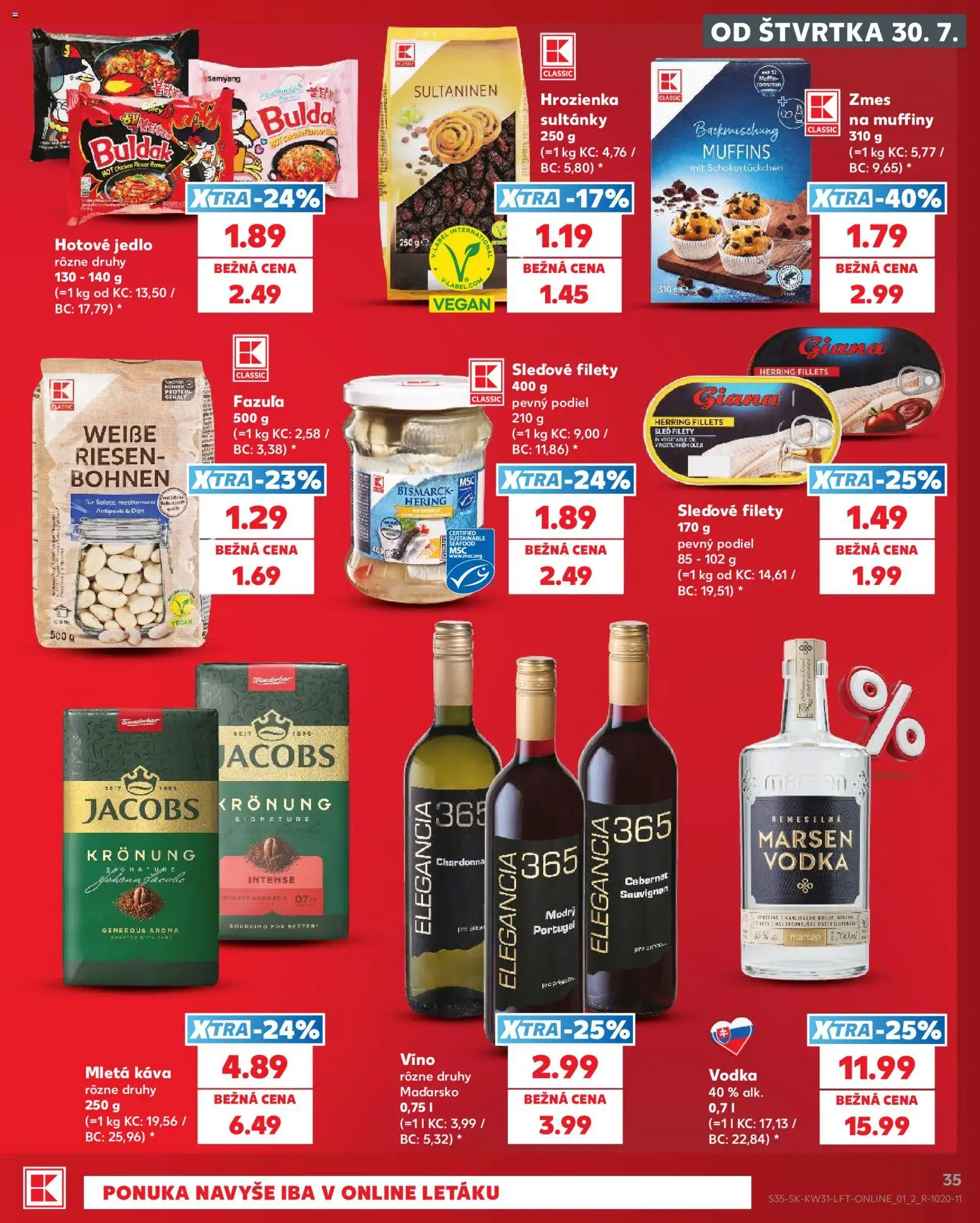 Nové Kaufland akcie – leták je platný od 30.07.2026 | Strana: 35 | Produkty: Káva, Víno, Fazuľa, Vodka