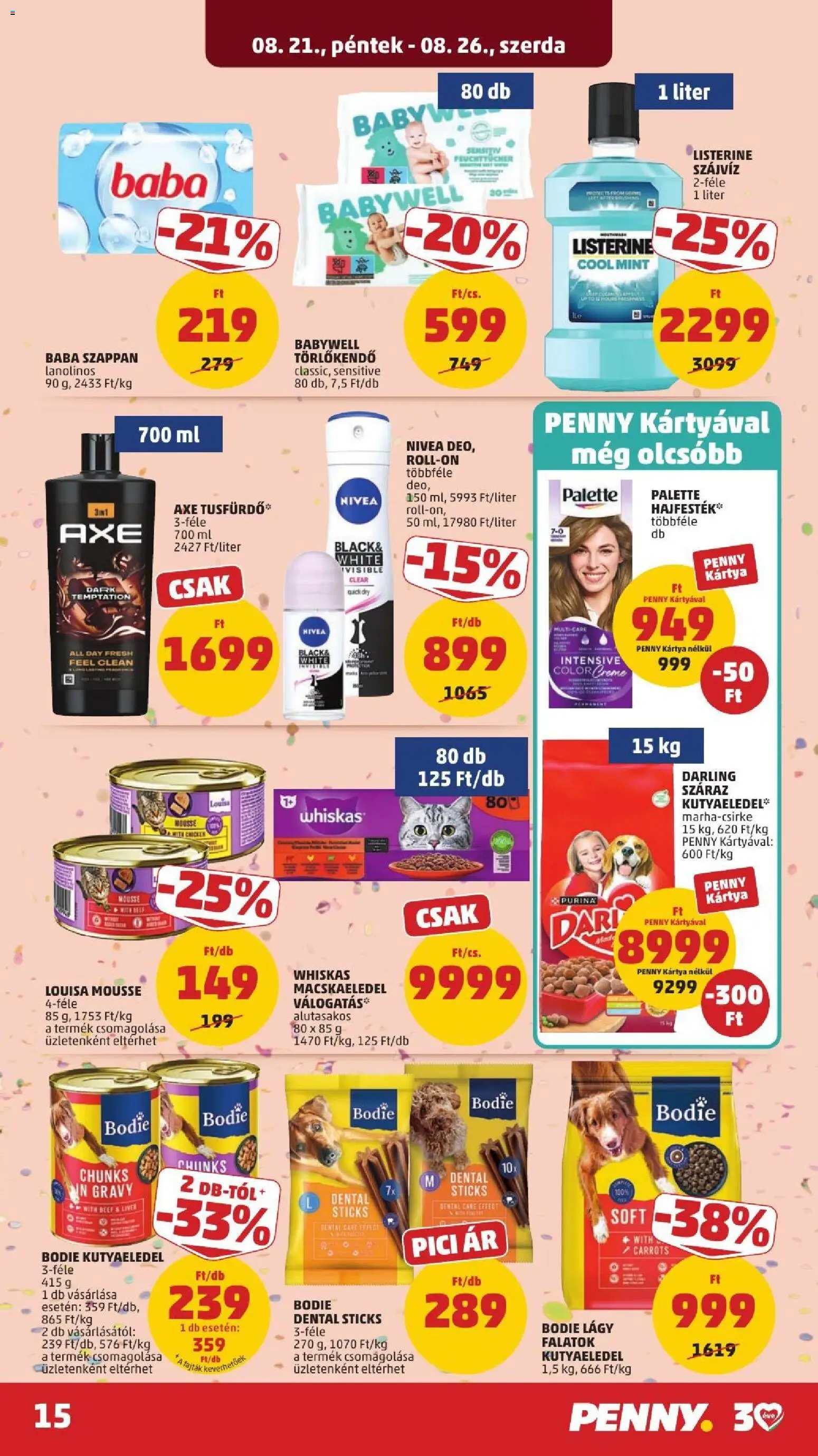 PENNY akciós ujság - amely érvényes a következő dátumtól: 2026.08.21. | Oldal: 19 | Termékek: Listerine, Baba szappan, Nivea, Roll-on