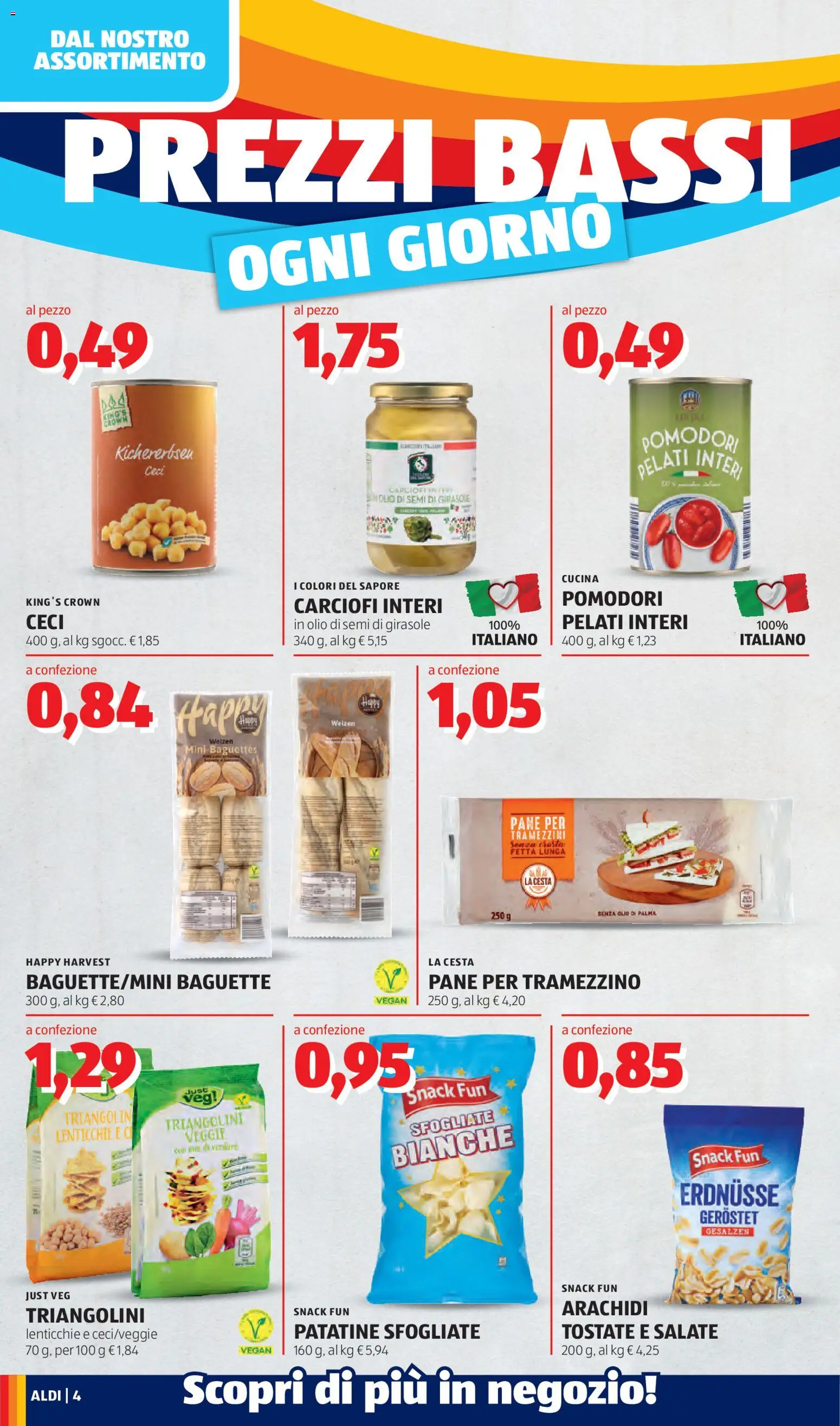 Volantino Aldi del 27/07/2026 | Pagina: 4 | Prodotti: Ceci, Pomodori, Carciofi, Olio di semi di girasole