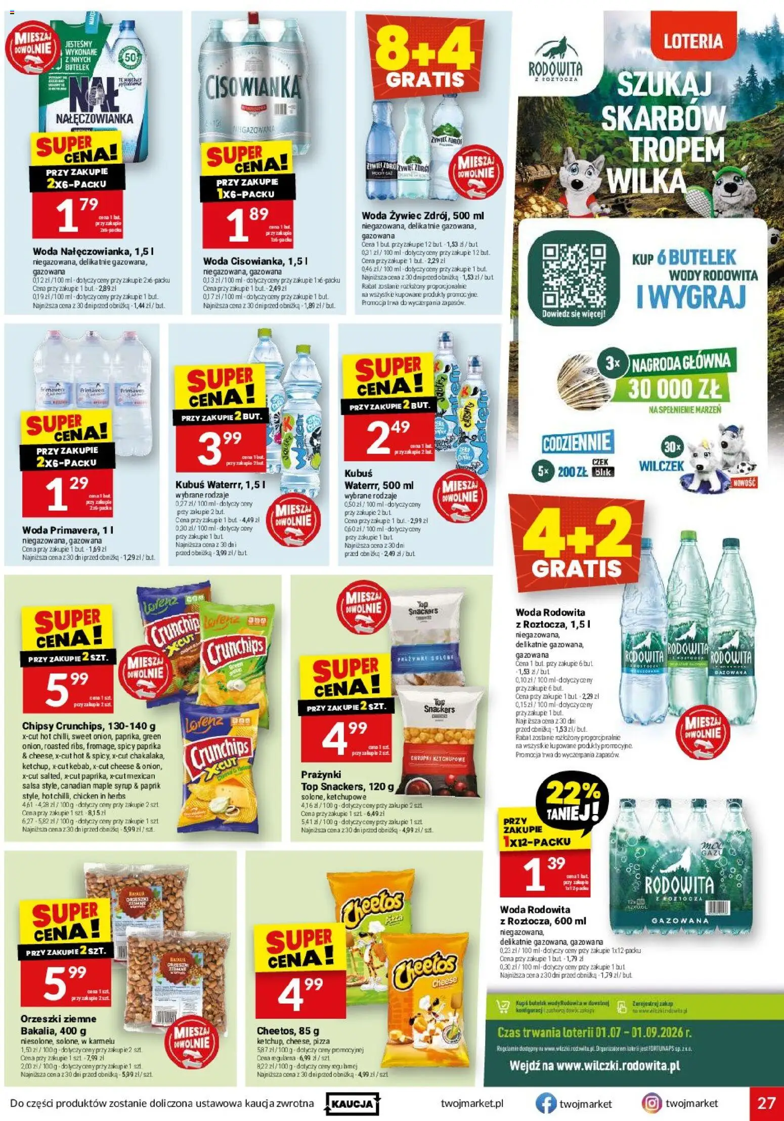 Twój Market gazetka od 12.08.2026 | Strona: 27 | Produkty: Woda żywiec, Cisowianka, Orzeszki ziemne, Woda