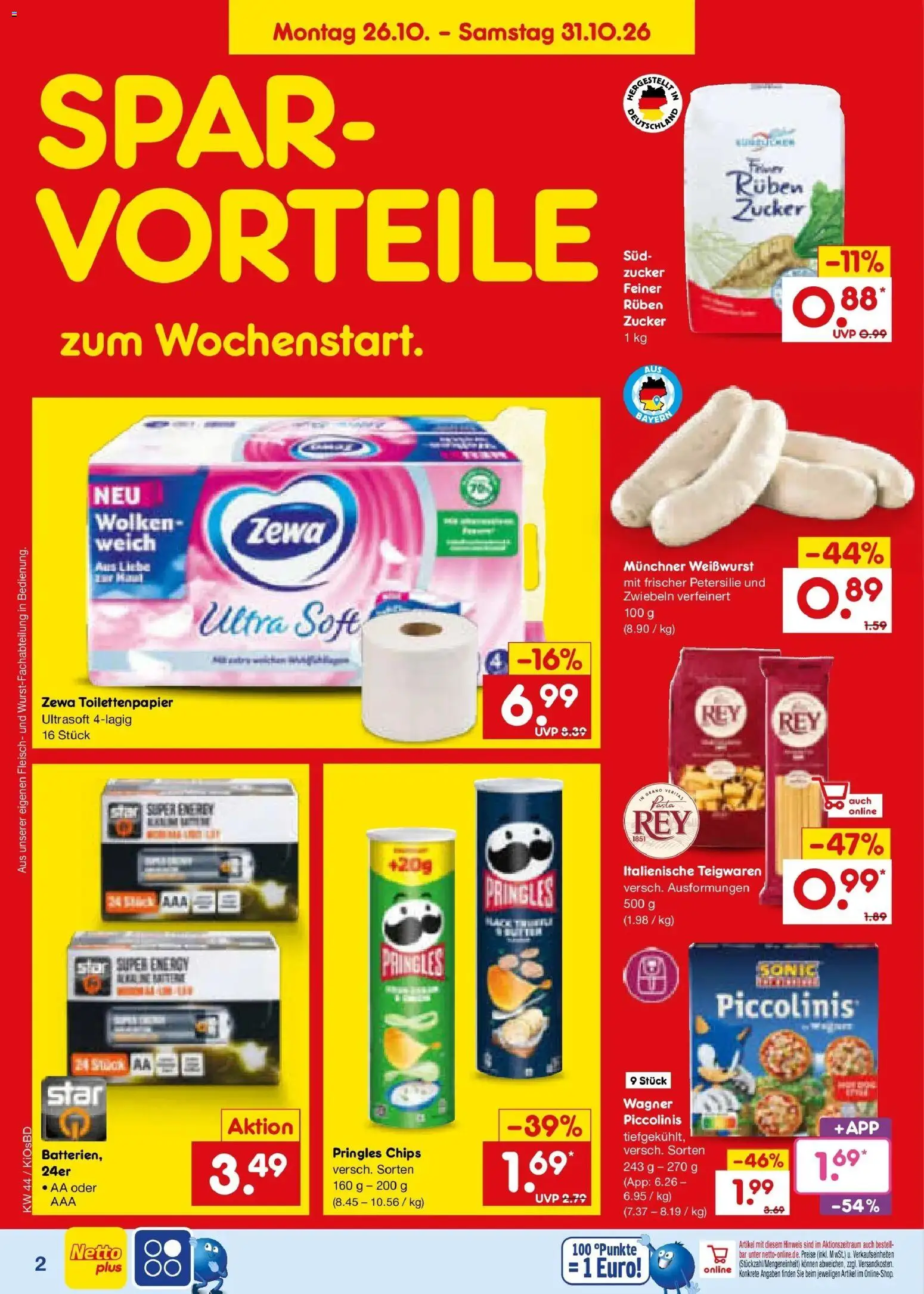 Netto Marken-Discount Prospekt Mistelbach (ab 26.10.2026) » Angebote | Seite: 2 | Produkte: Zewa, Piccolinis, Chips, Fleisch