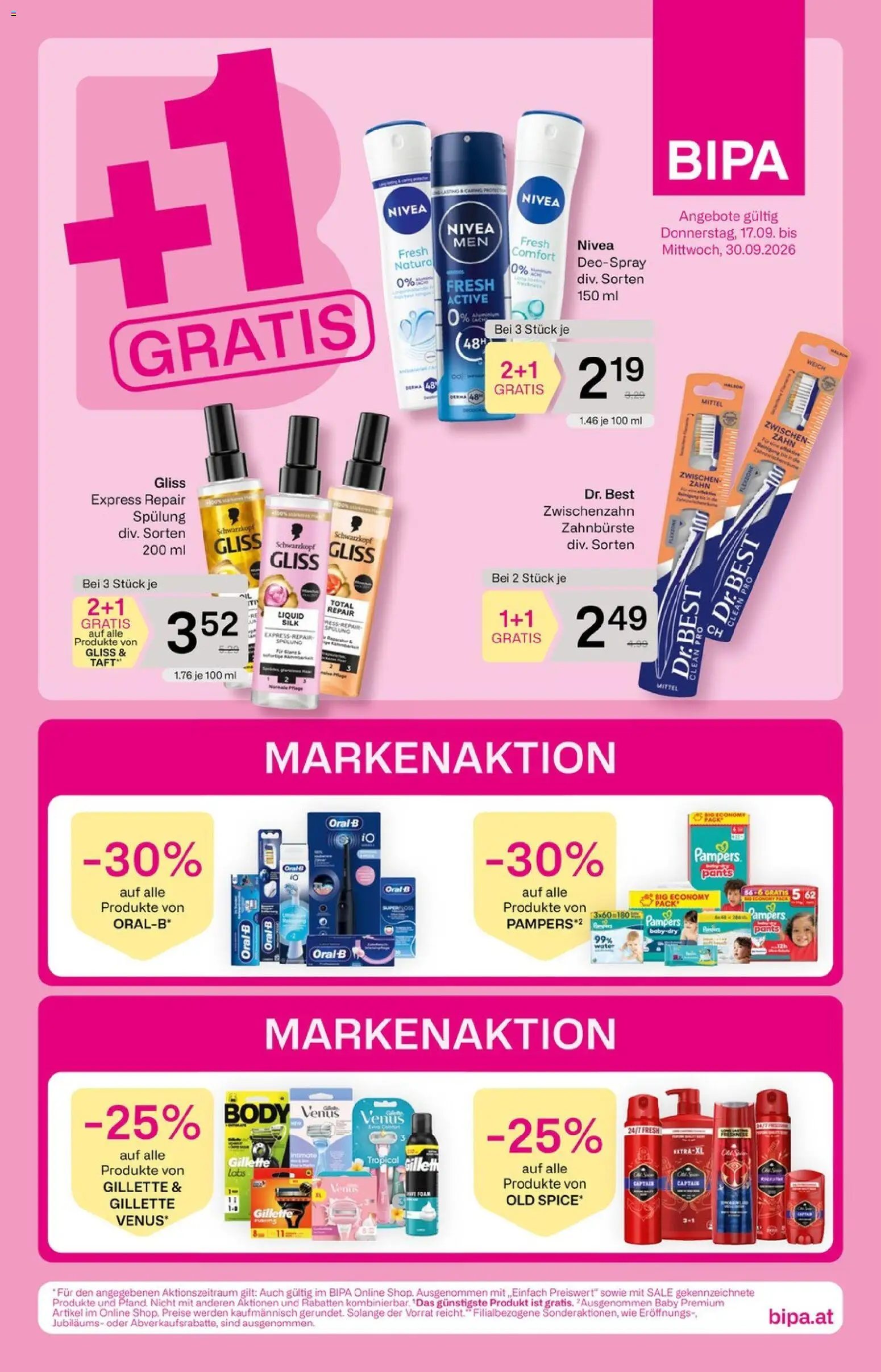 Bipa Flugblatt gültig ab 17.09.2026 | Seite: 1 | Produkte: Pampers, Spülung, Zahnbürste