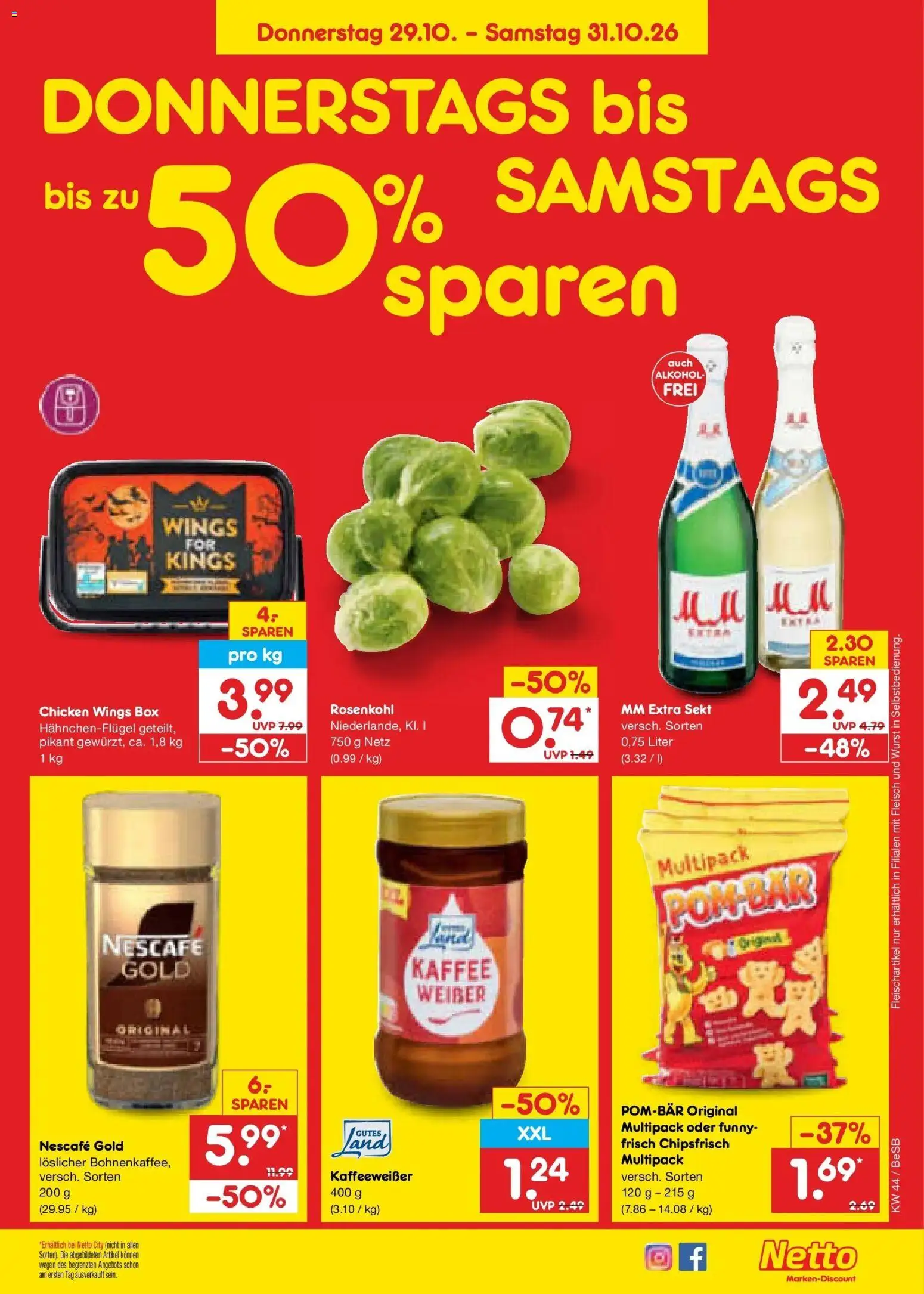 Netto Marken-Discount Prospekt – gültig ab 28.10.2026 | Seite: 18 | Produkte: Alkohol, Wurst, Nescafe gold, Fleisch