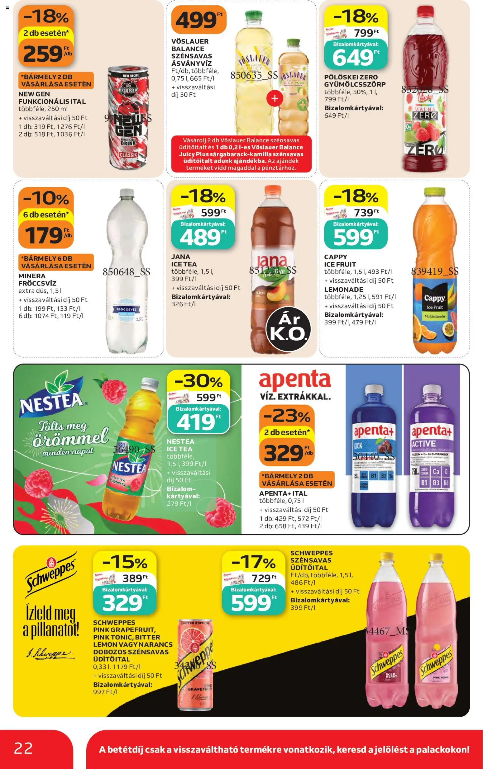 Auchan akciós ujság - amely érvényes a következő dátumtól: 2026.08.27. | Oldal: 22 | Termékek: Tonic, Jana, Nestea, Tea