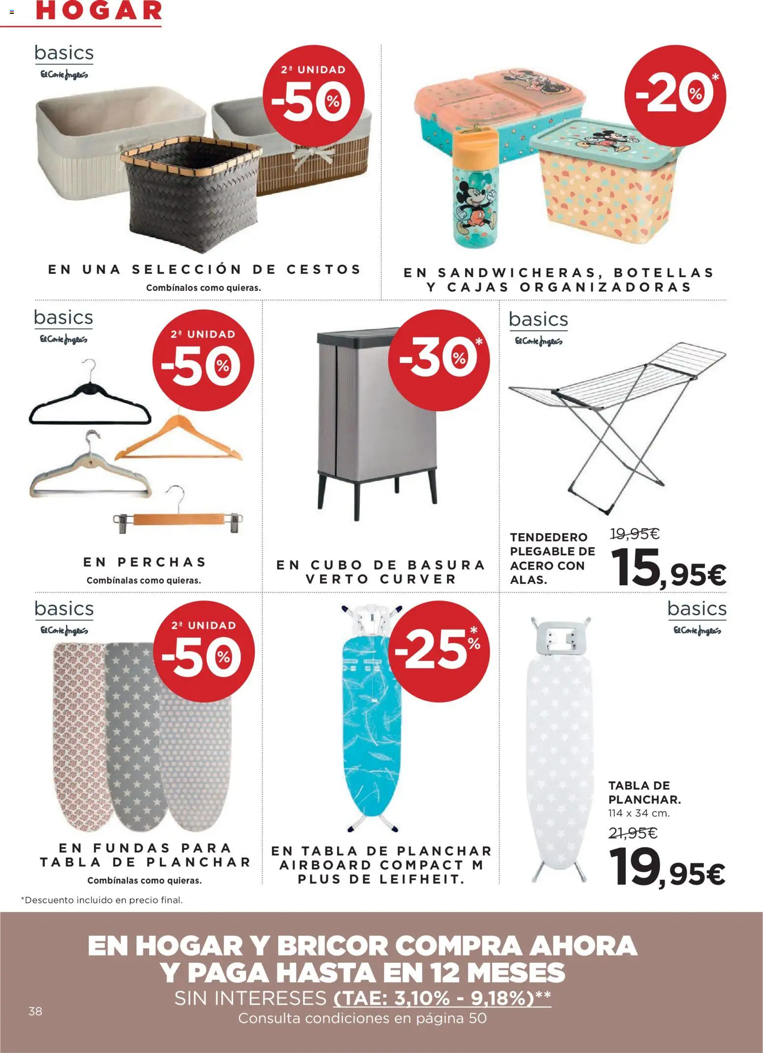Hipercor catálogo │ válido desde el 16/07/2026 | Página: 38 | Productos: Tendedero, Tabla de planchar, Διακόπτης κυκλώματος