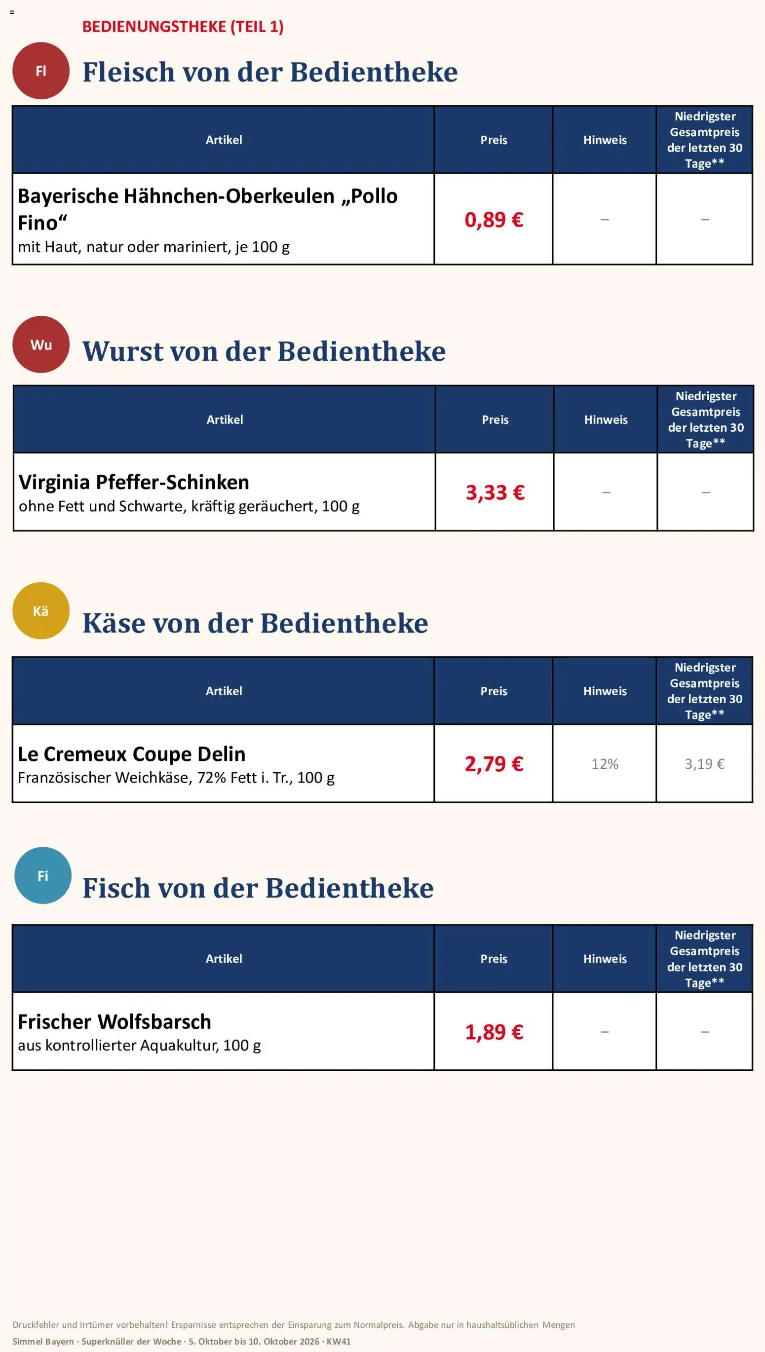 Simmel Bayern – gültig ab 05.10.2026 | Seite: 2 | Produkte: Käse, Fisch, Wurst, Fleisch