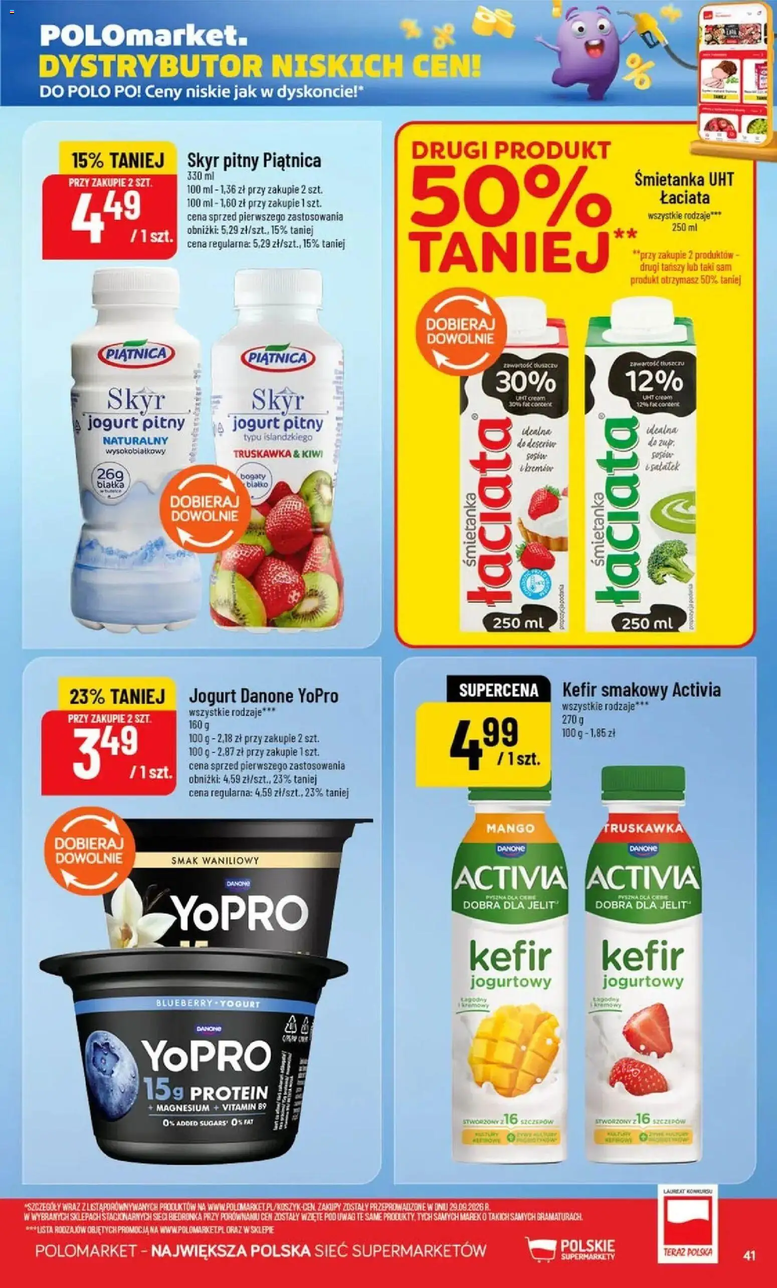 Nowa POLOmarket gazetka od jutra 07.10.2026 | Strona: 41 | Produkty: Kefir, Skyr pitny, Piątnica, Kiwi