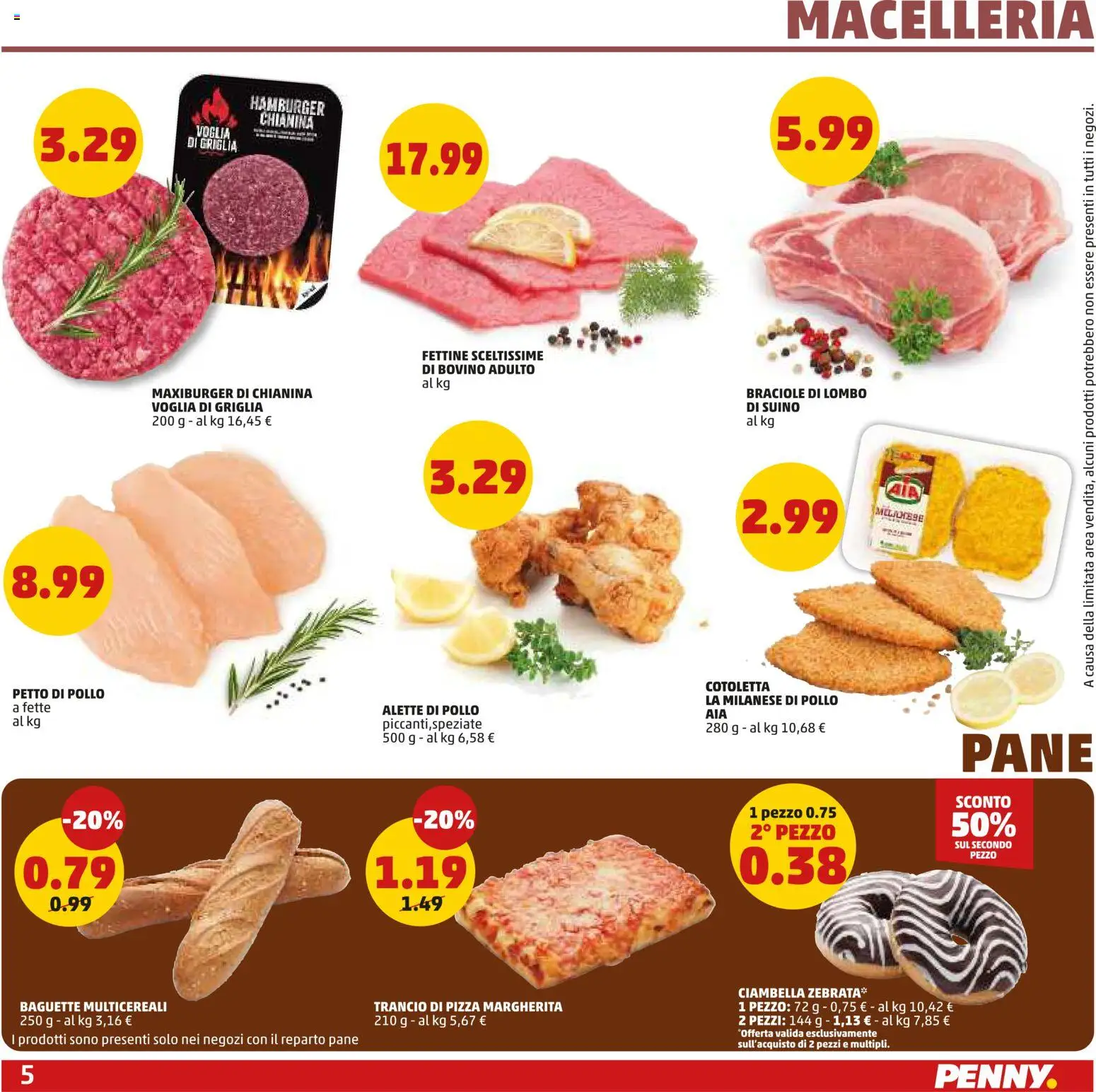 Volantino PENNY del 18.06.2026 | Pagina: 5 | Prodotti: Bovino, Pizza, Pollo, Hamburger
