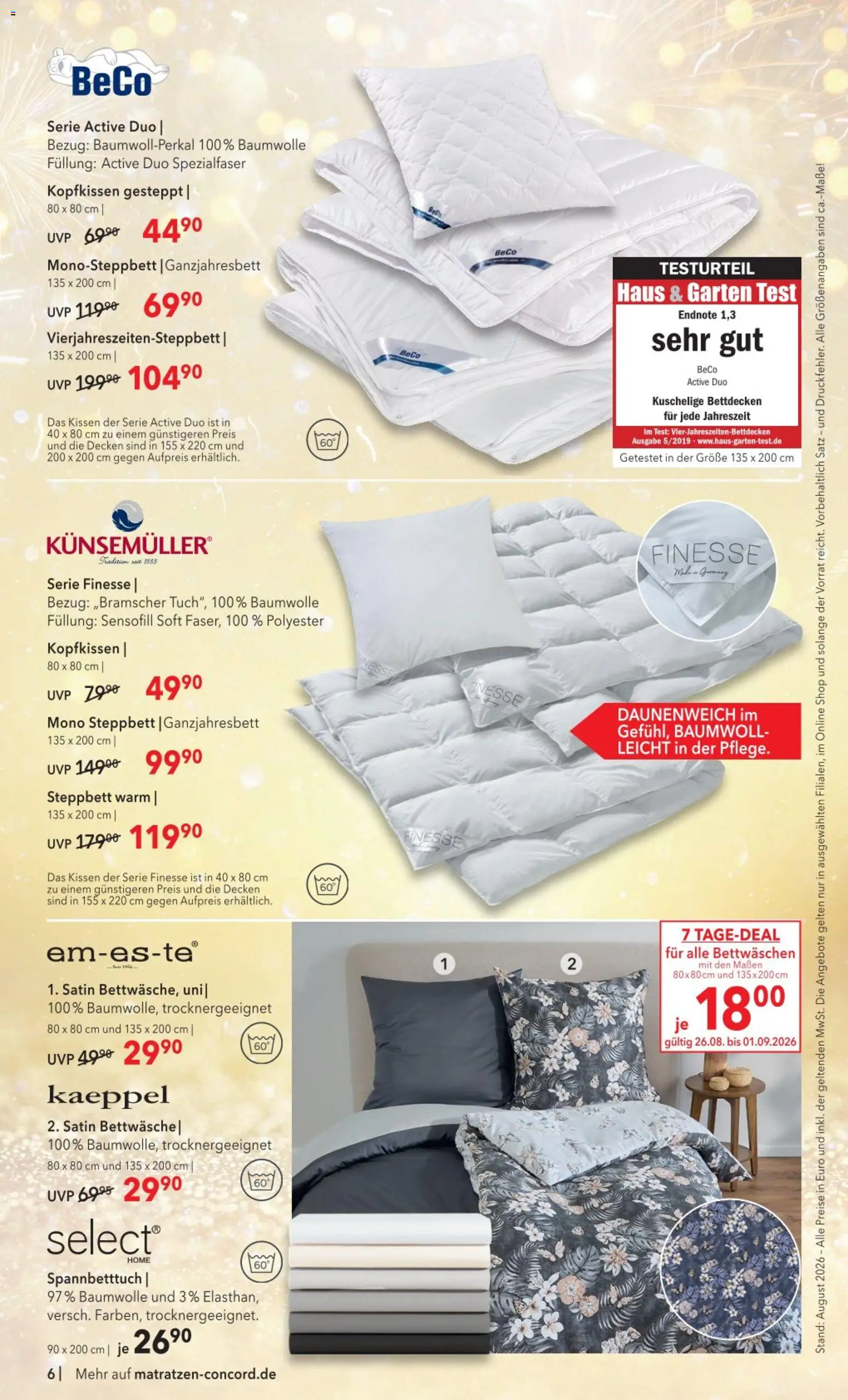 Matratzen Concord Prospekt – gültig ab 26.08.2026 | Seite: 6 | Produkte: Kissen, Bettwäsche, Kopfkissen