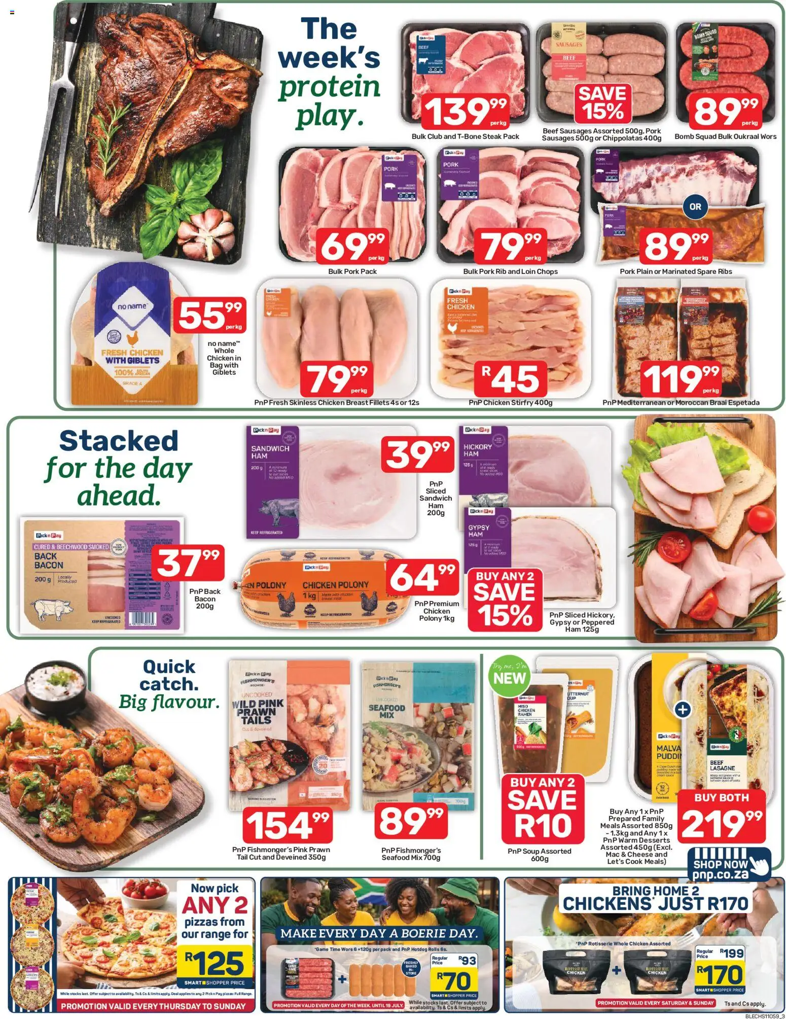 New Pick n Pay catalogue – valid from 06/07/2026 | Page: 3 | Products: Steak, Detergente líquido, Pork, Seafood