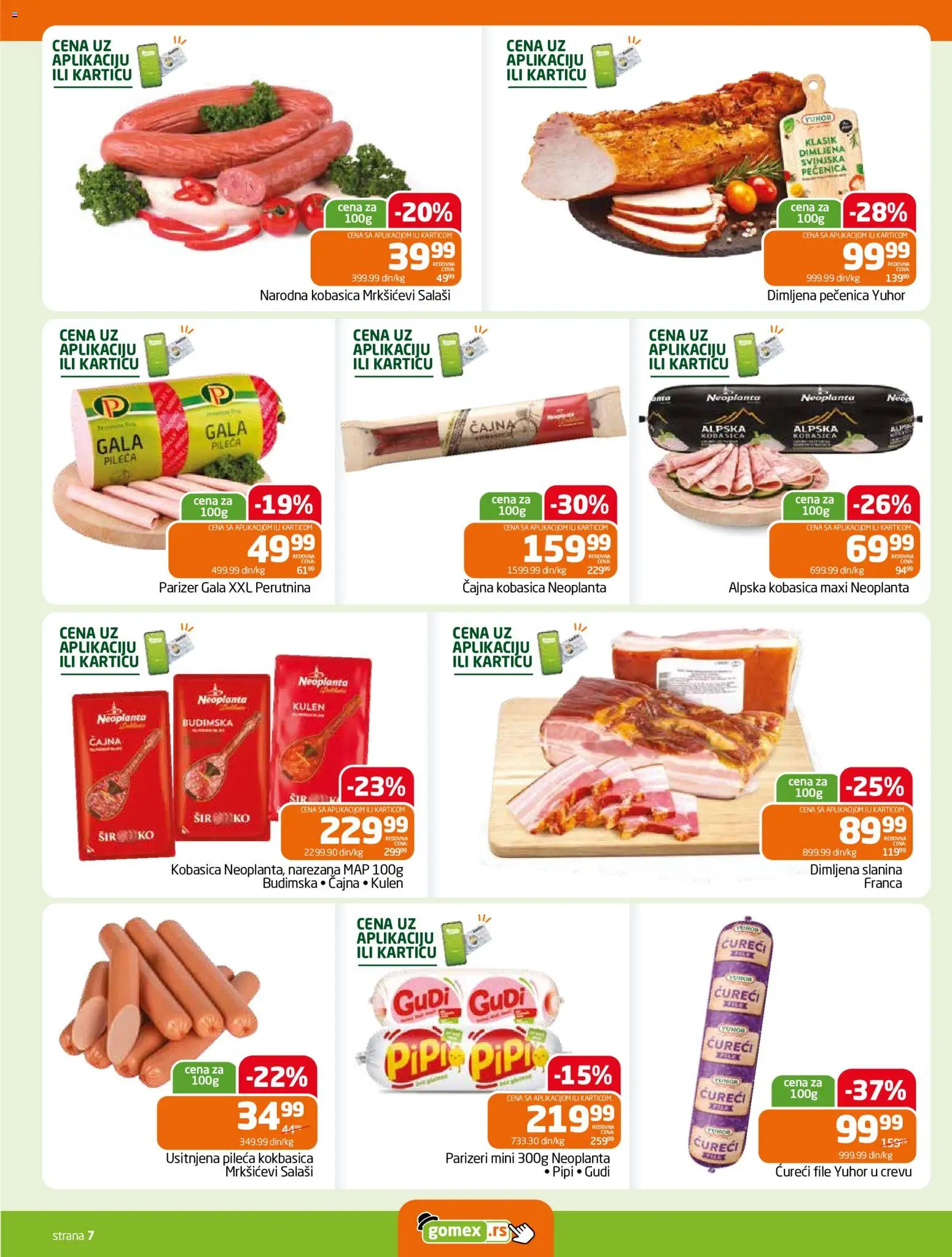 Gomex katalog - važi od 30.09.2026 | Strana: 7 | Proizvode: Parizer, Slanina, Kobasica, Pečenica