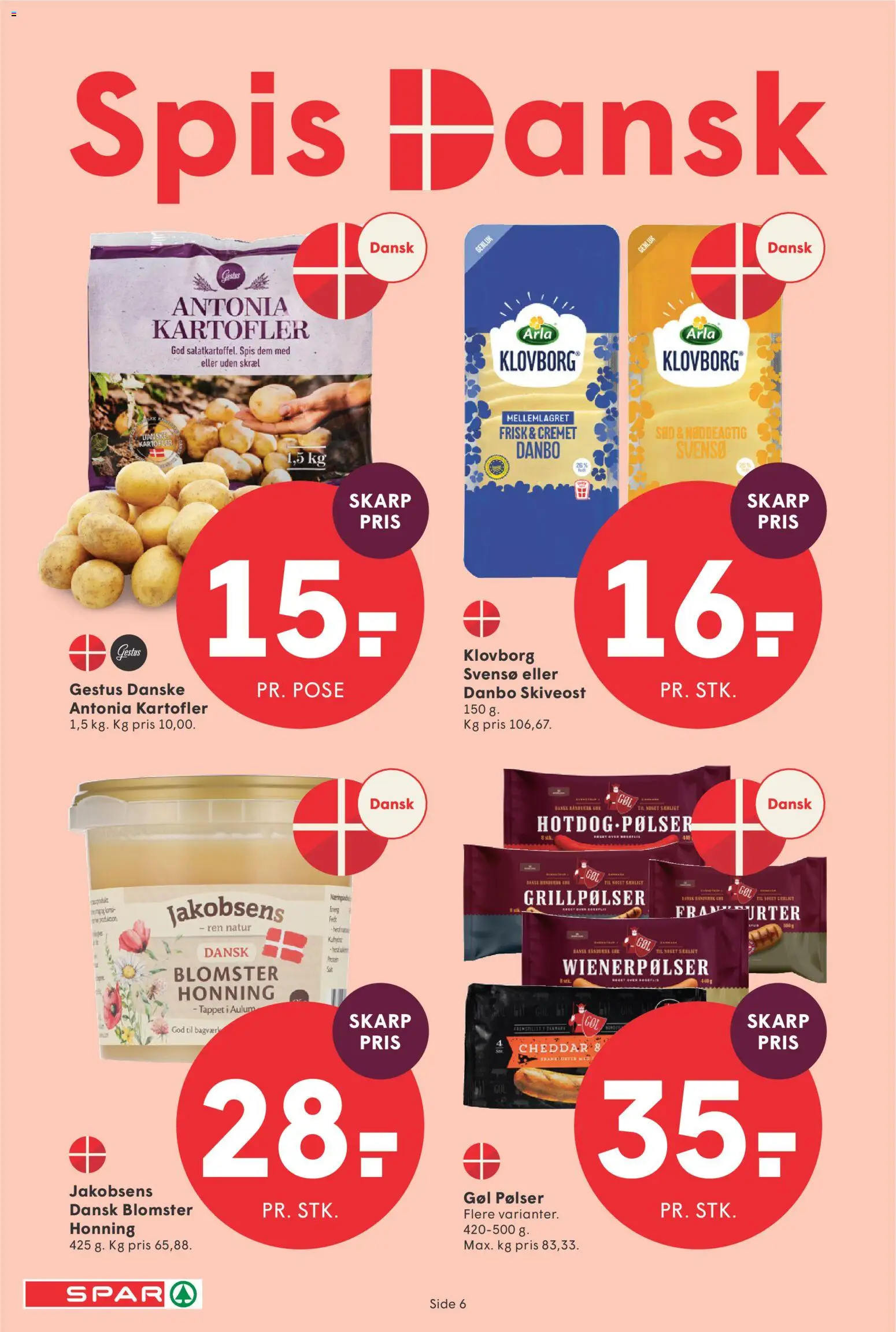 Spar tilbudsavis – gyldig fra 04/09/2026 | Side: 6 | Produkter: Cheddar, Pølser, Grillpølser, Honning