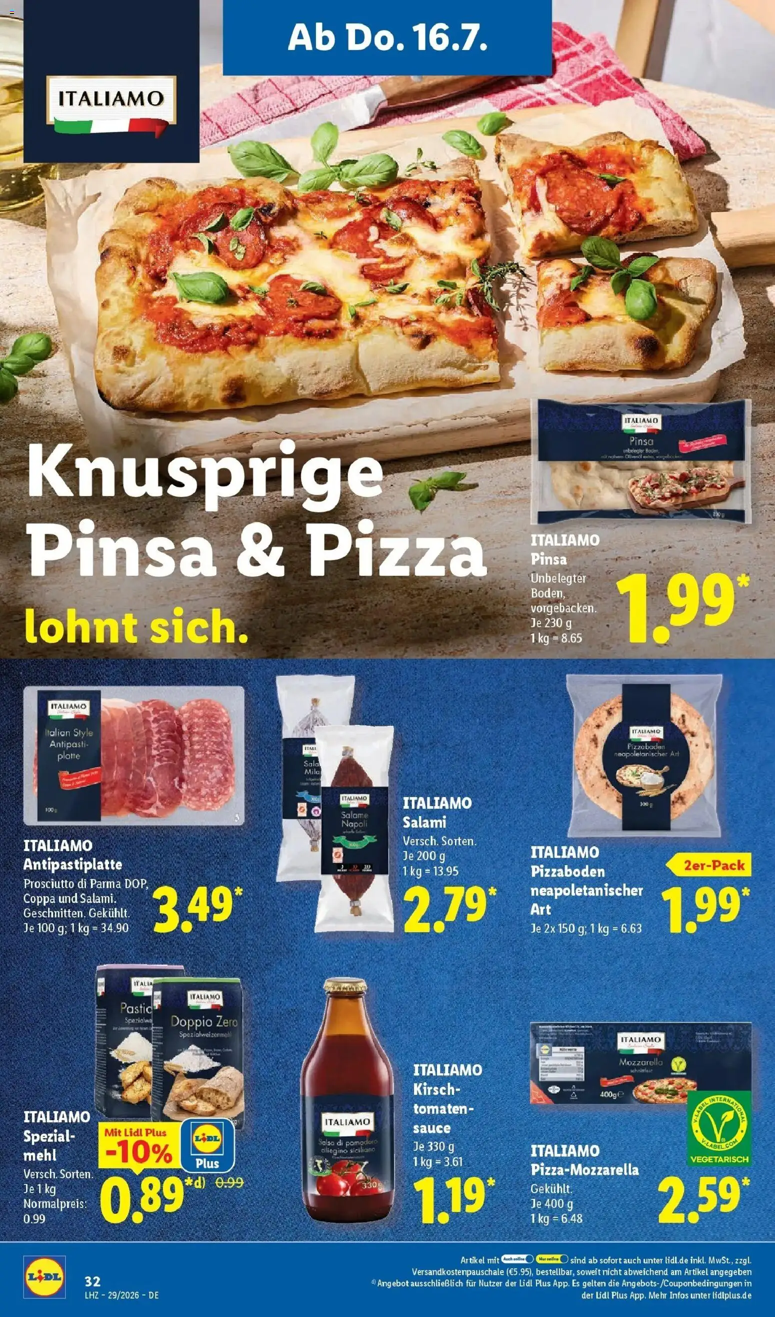 Lidl Prospekt Künzell – gültig ab 13.07.2026 | Seite: 56 | Produkte: Mozzarella, Olivenol, Salami, Pizza