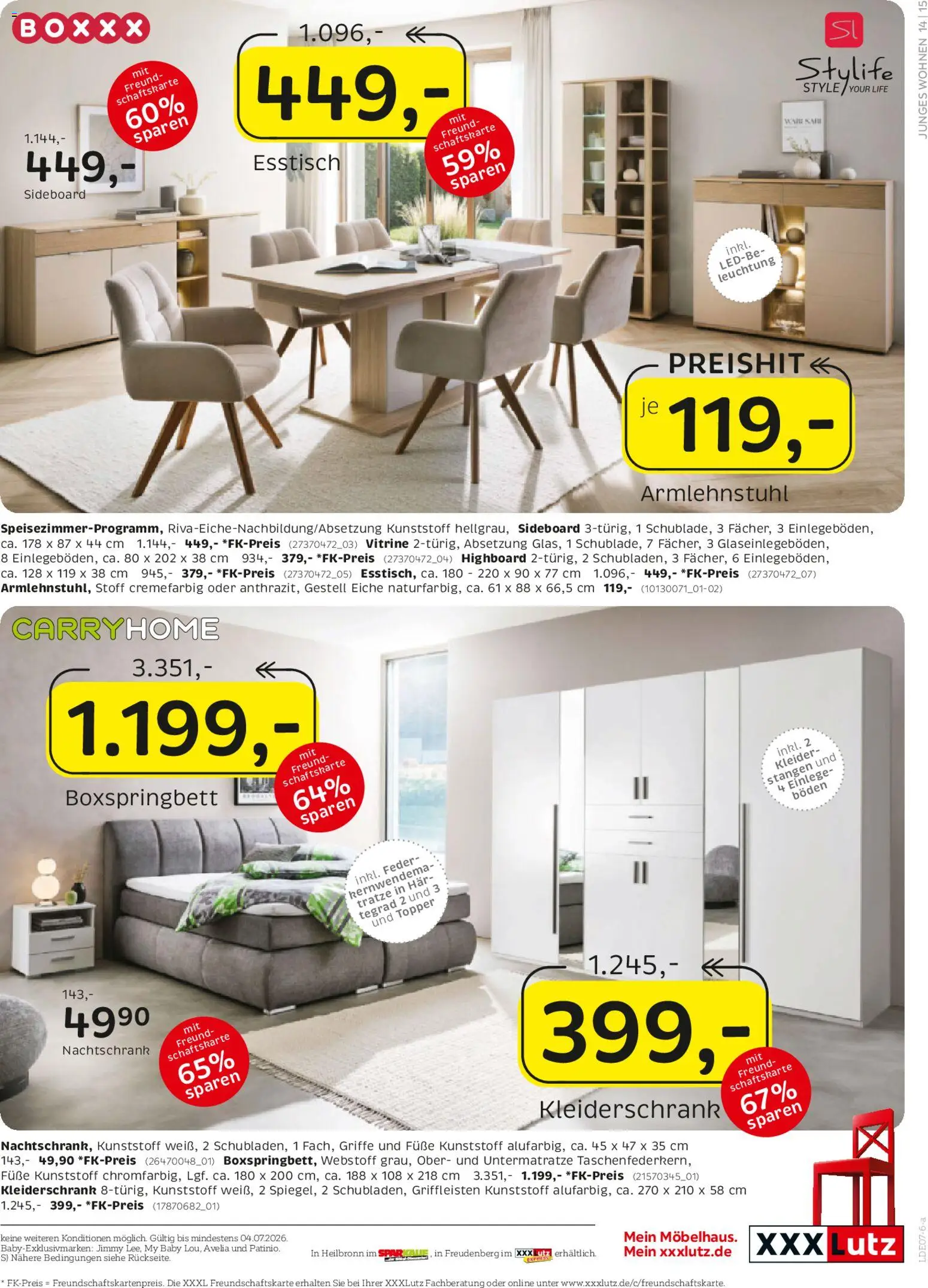 XXXLutz Deutschlands größter SSV – gültig ab 20.06.2026 | Seite: 19 | Produkte: Sideboard, HIghboard, Vitrine, Boxspringbett
