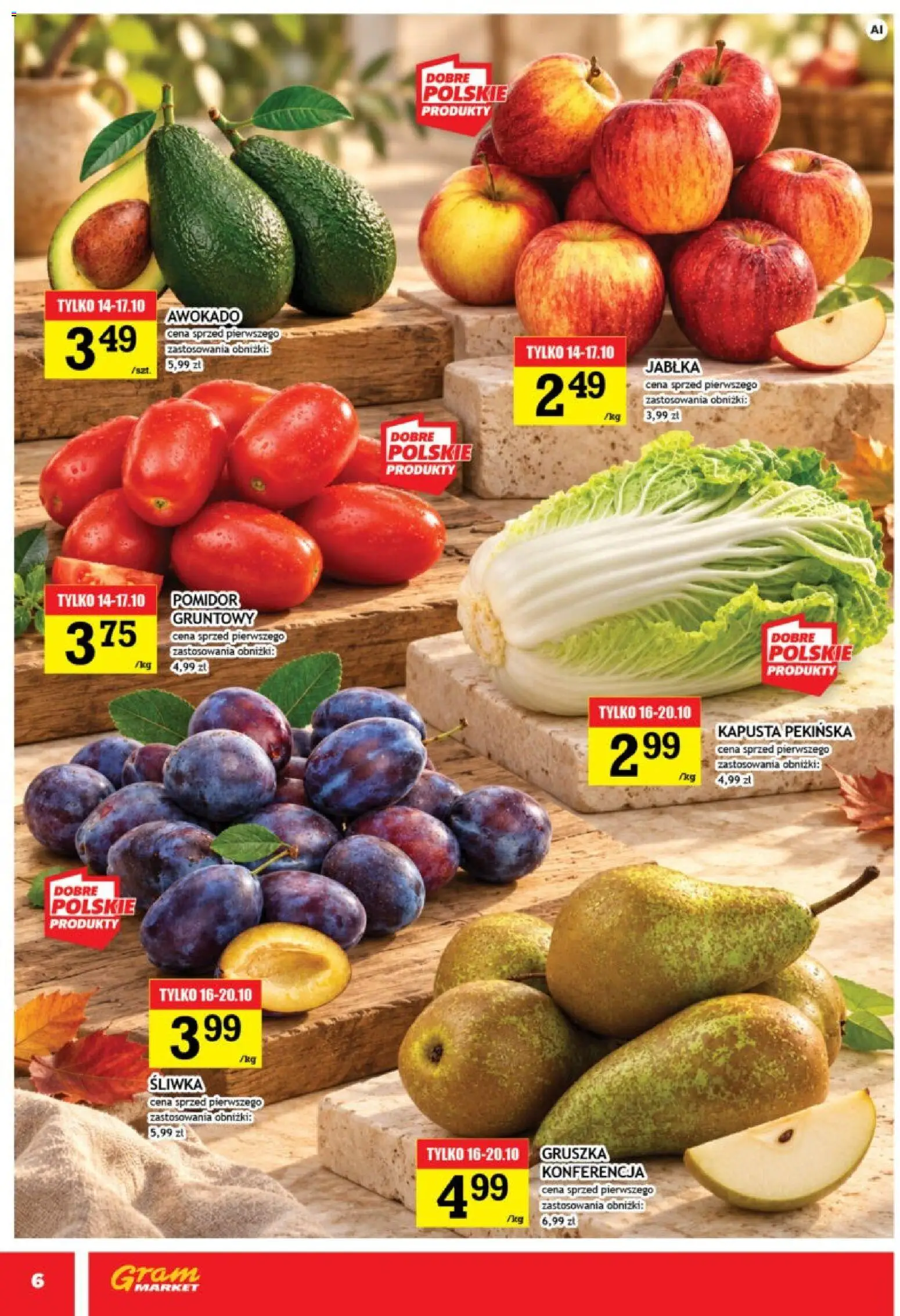 Gram Market gazetka od 14.10.2026 | Strona: 6 | Produkty: Kapusta, Gruszka, Kapusta pekińska, Pomidor