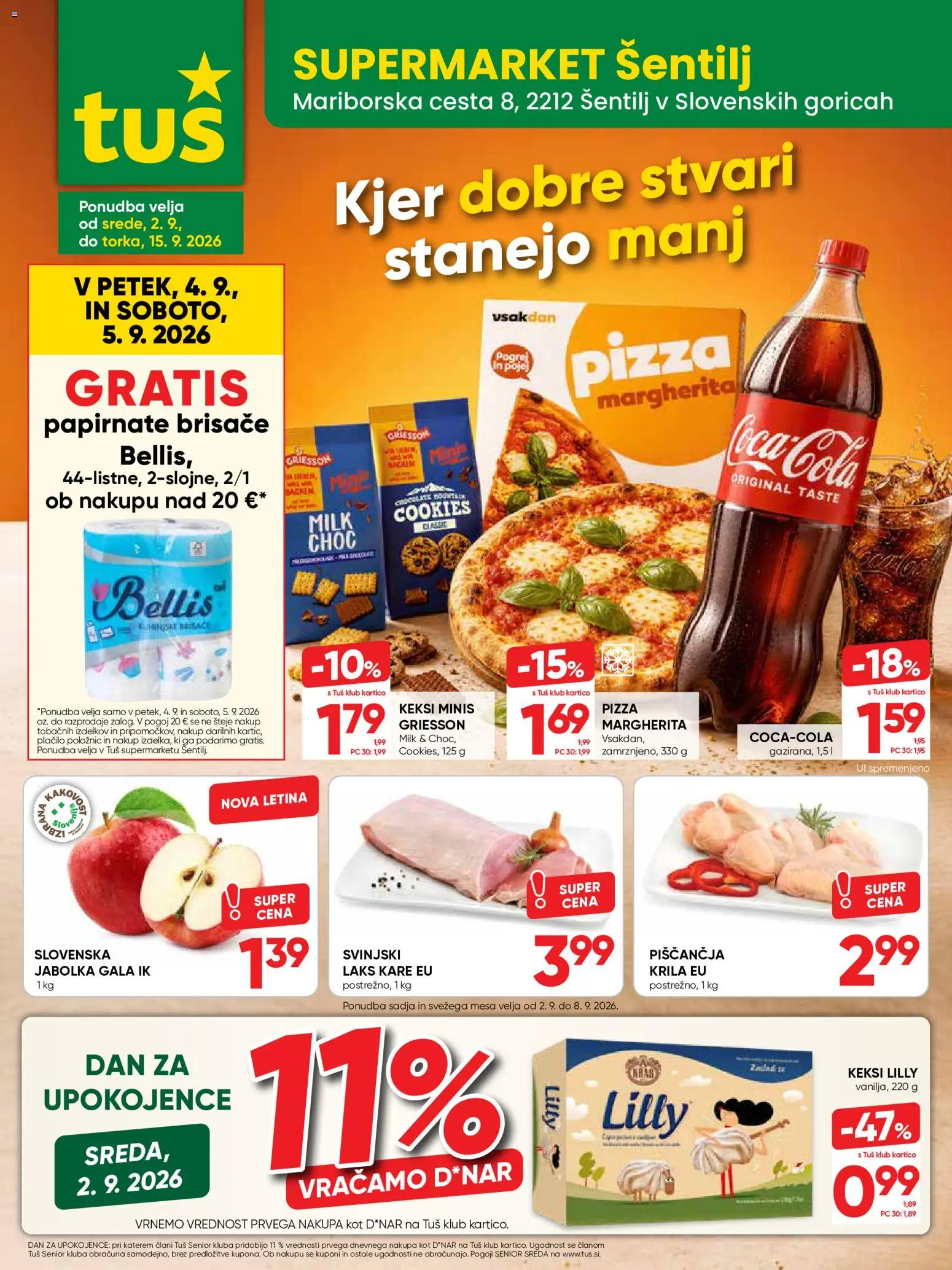 Novi Tuš katalog ponudbe – veljaven od 02.09.2026 | Stran: 22 | Izdelki: Keksi, Papirnate brisače, Jabolka