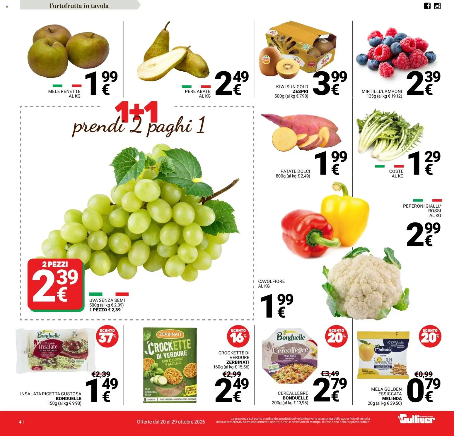 Volantino Gulliver del 20/10/2026 | Pagina: 4 | Prodotti: Mele, Kiwi, Basilico, Cous cous