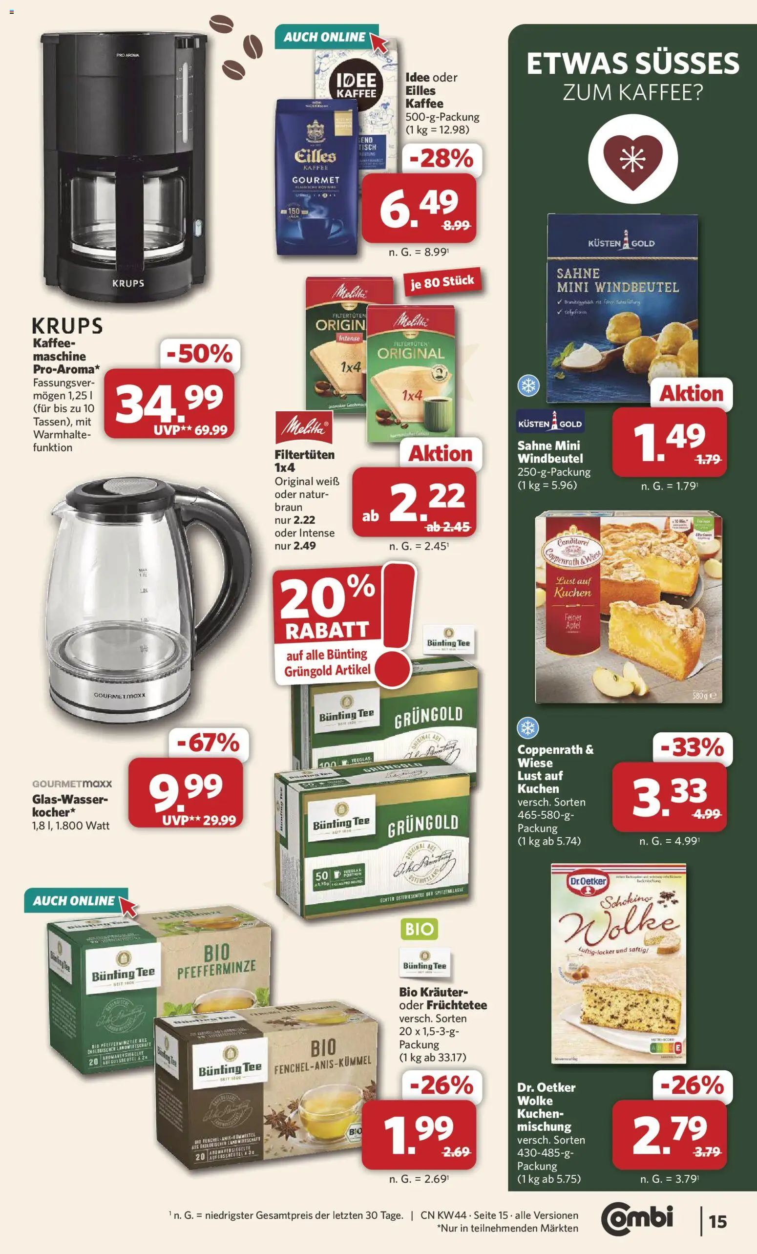 Combi Prospekt – gültig ab 26.10.2026 | Seite: 15 | Produkte: Äpfel, Tee, Kuchen, Sahne