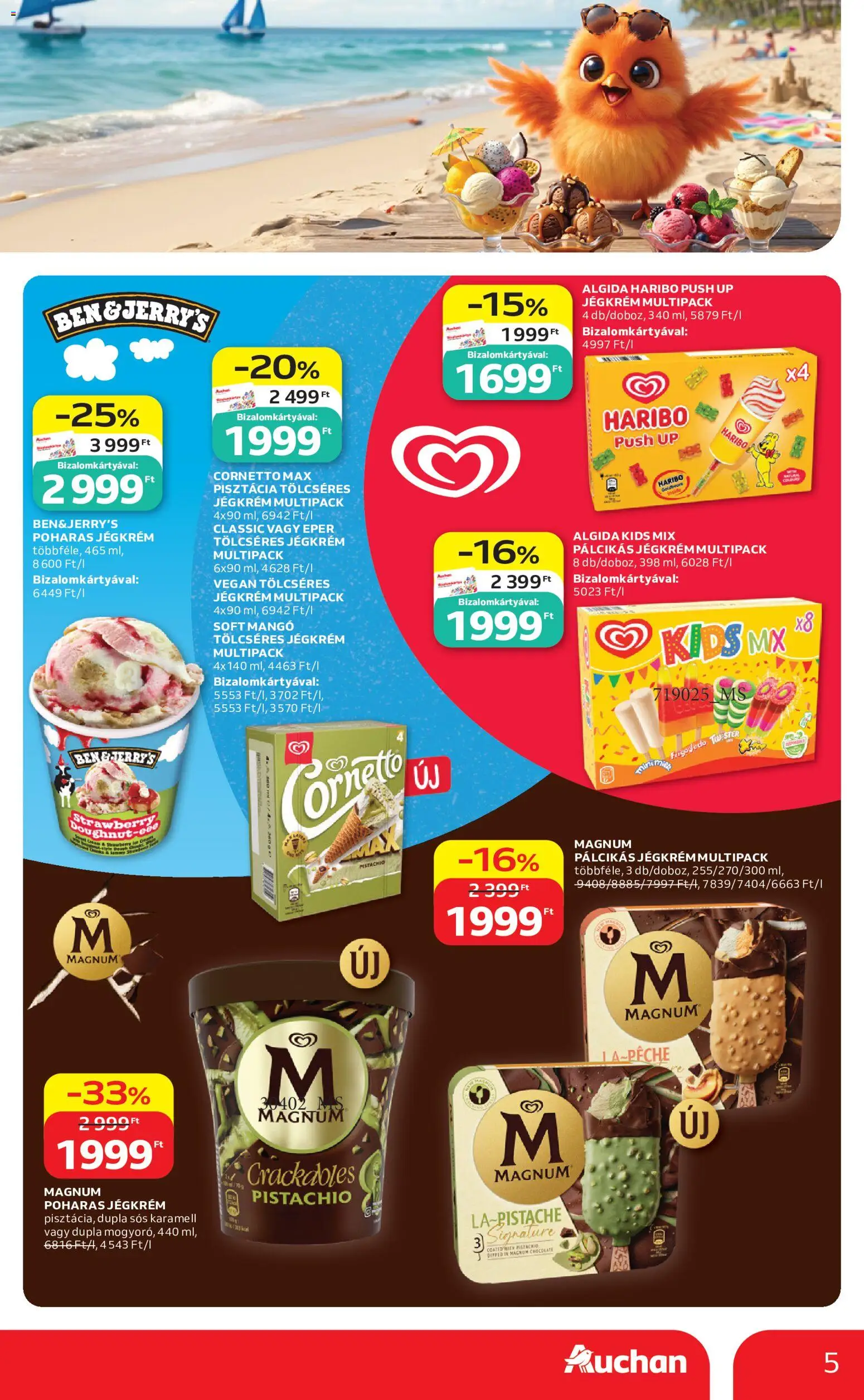 Auchan akciós ujság - amely érvényes a következő dátumtól: 18.06.2026 | Oldal: 5 | Termékek: Magnum, Eper, Pálcikás jégkrém, Mangó