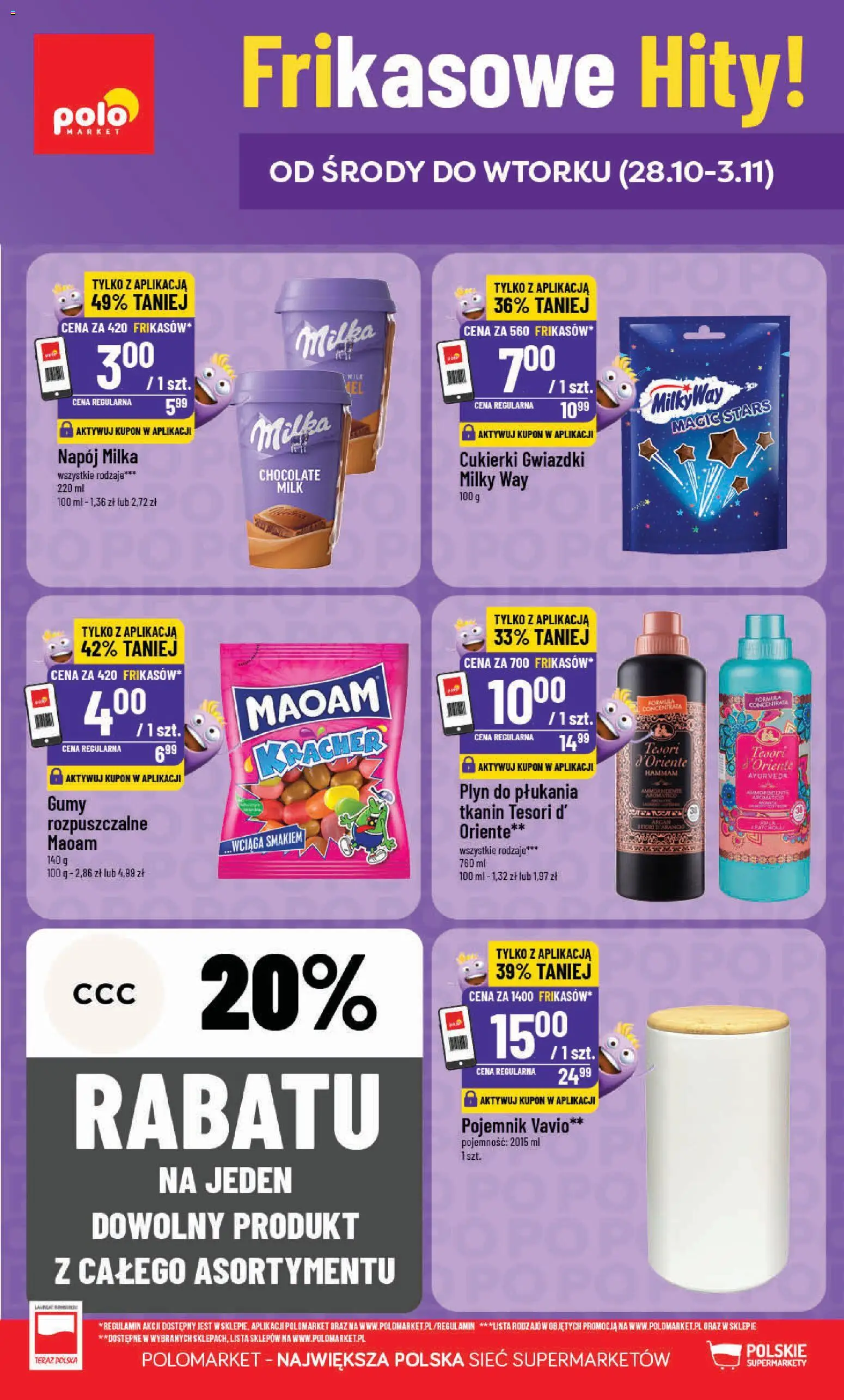 POLOmarket gazetka - Frikasowe Hity od 28.10.2026 | Strona: 1 | Produkty: Tesori d'oriente, Gumy, Milka, Cukierki