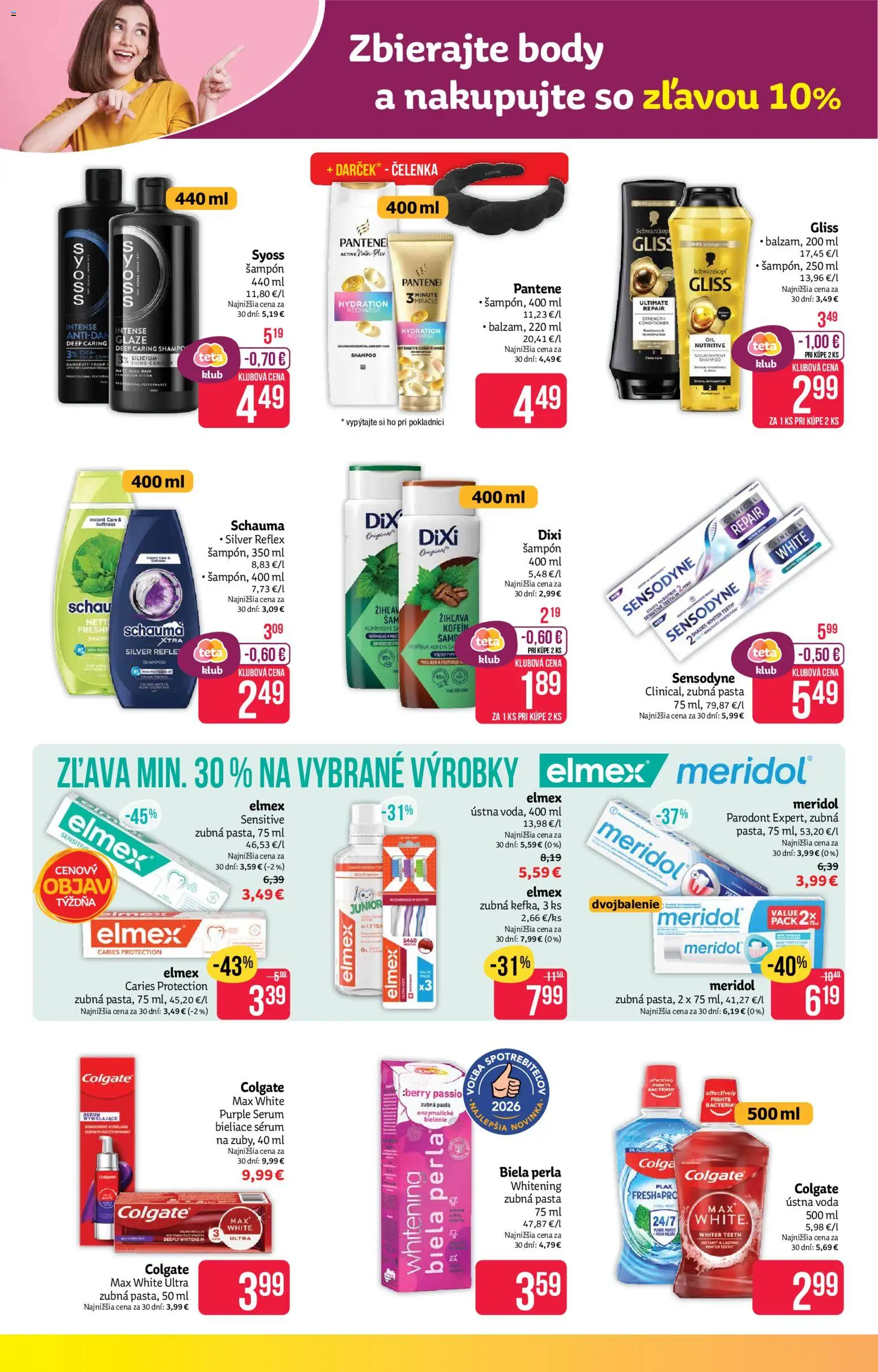 Nové Teta drogerie akcie – leták je platný od 06.07.2026 | Strana: 10 | Produkty: Šampón, Zubná pasta, Ústna voda, Voda