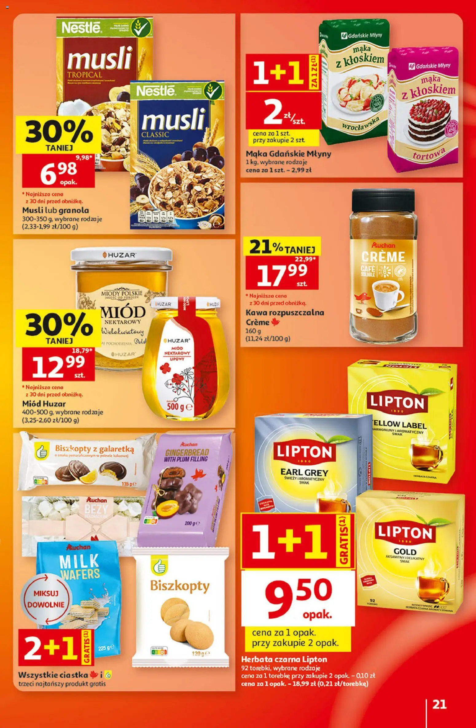Auchan gazetka - Hipermarket od 01.10.2026 | Strona: 21 | Produkty: Herbata czarna, Miód huzar, Biszkopty, Mąka