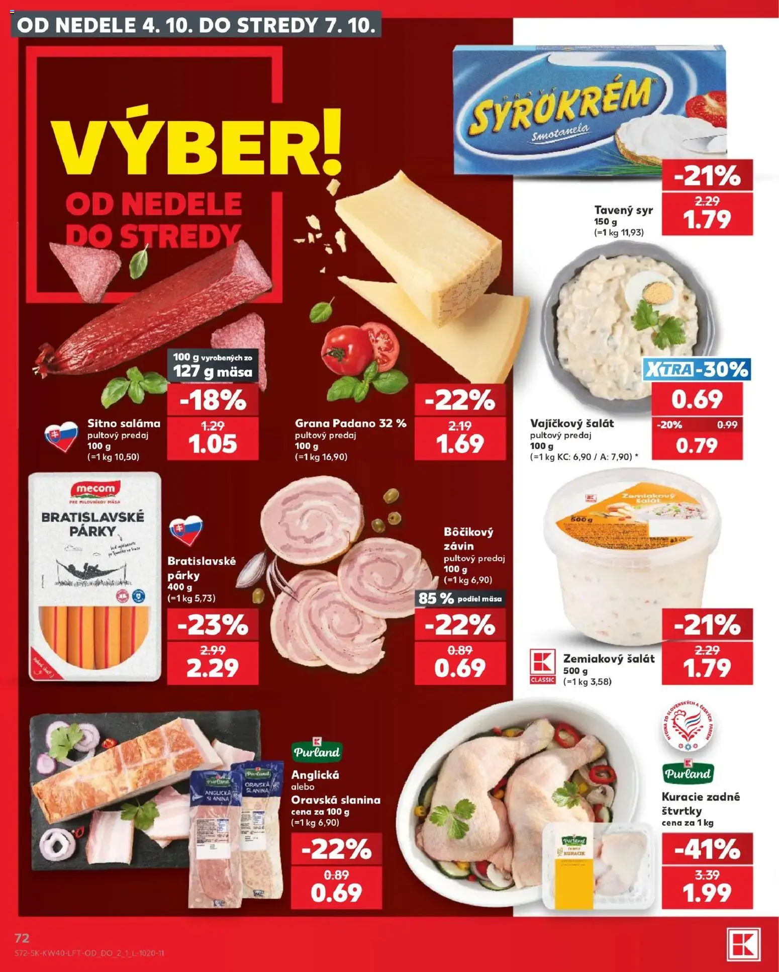 Nové Kaufland akcie – leták je platný od 01.10.2026 | Strana: 72 | Produkty: Saláma, Závin, Tavený syr, Zemiakový šalát