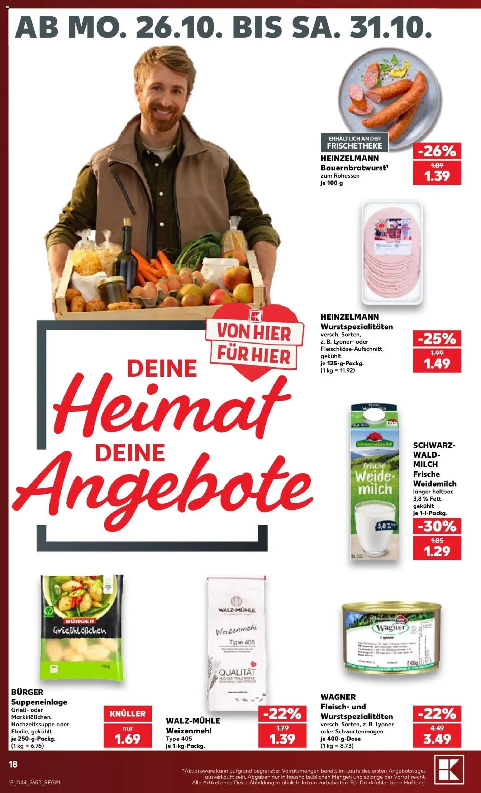 Kaufland Prospekt Horb Am Neckar – gültig ab 26.10.2026 | Seite: 22 | Produkte: Grieß, Milch, Burger, Fleisch