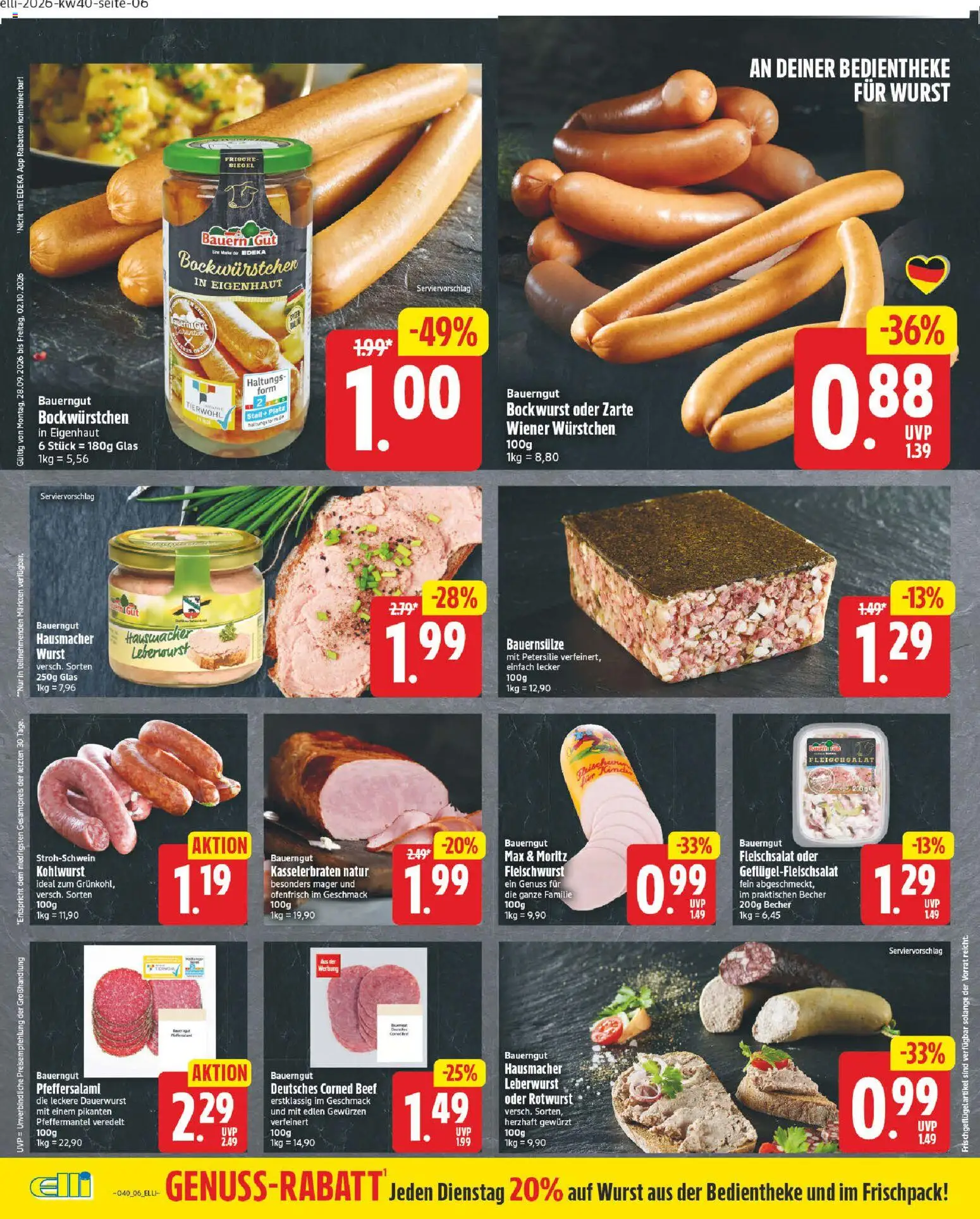 Elli Markt Prospekt – gültig ab 28.09.2026 | Seite: 6 | Produkte: Bockwurst, Wurst, Bauerngut, Petersilie