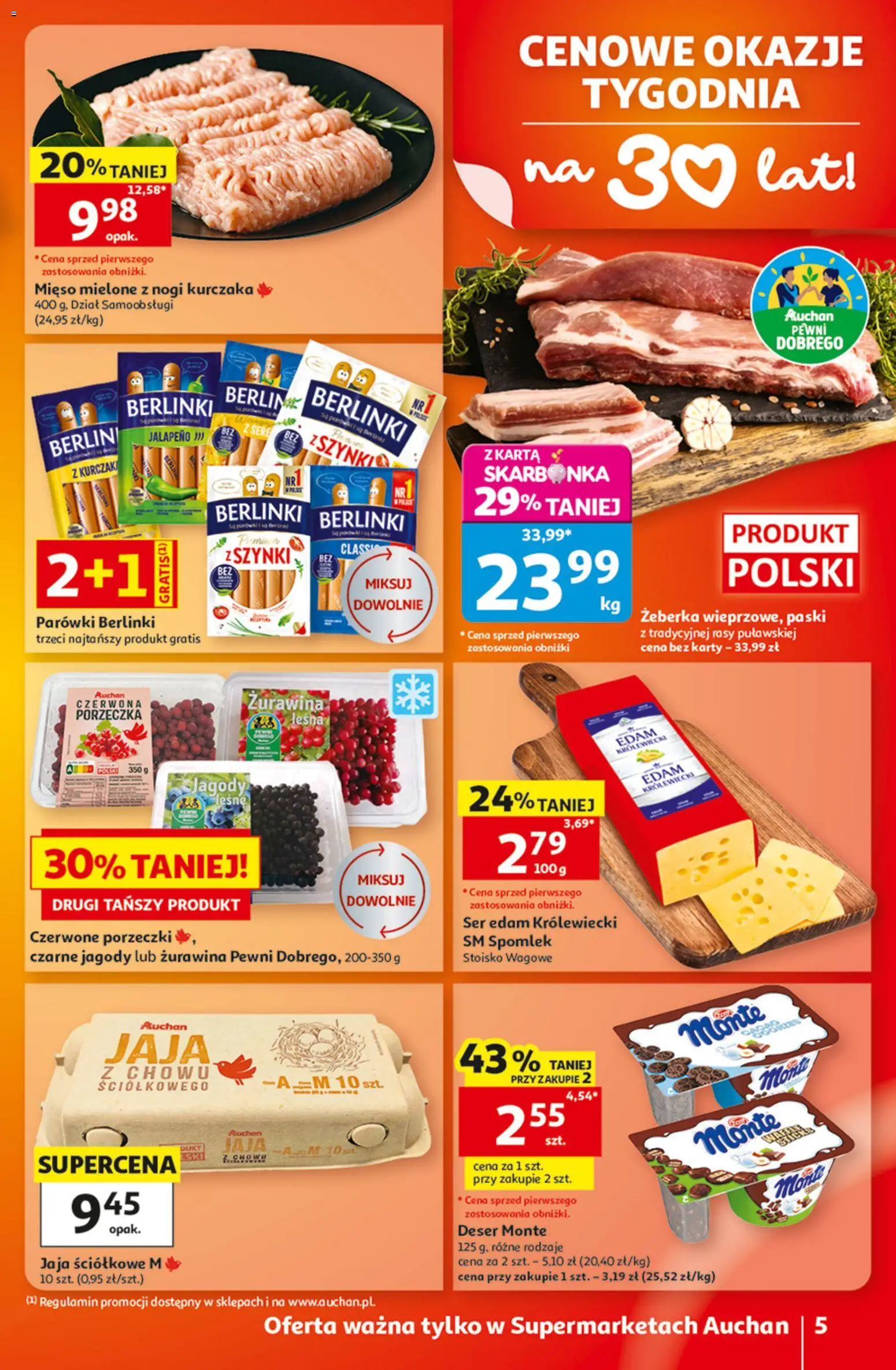 Auchan gazetka od 01.10.2026 | Strona: 5 | Produkty: Karta, Żurawina, Ser, Berlinki