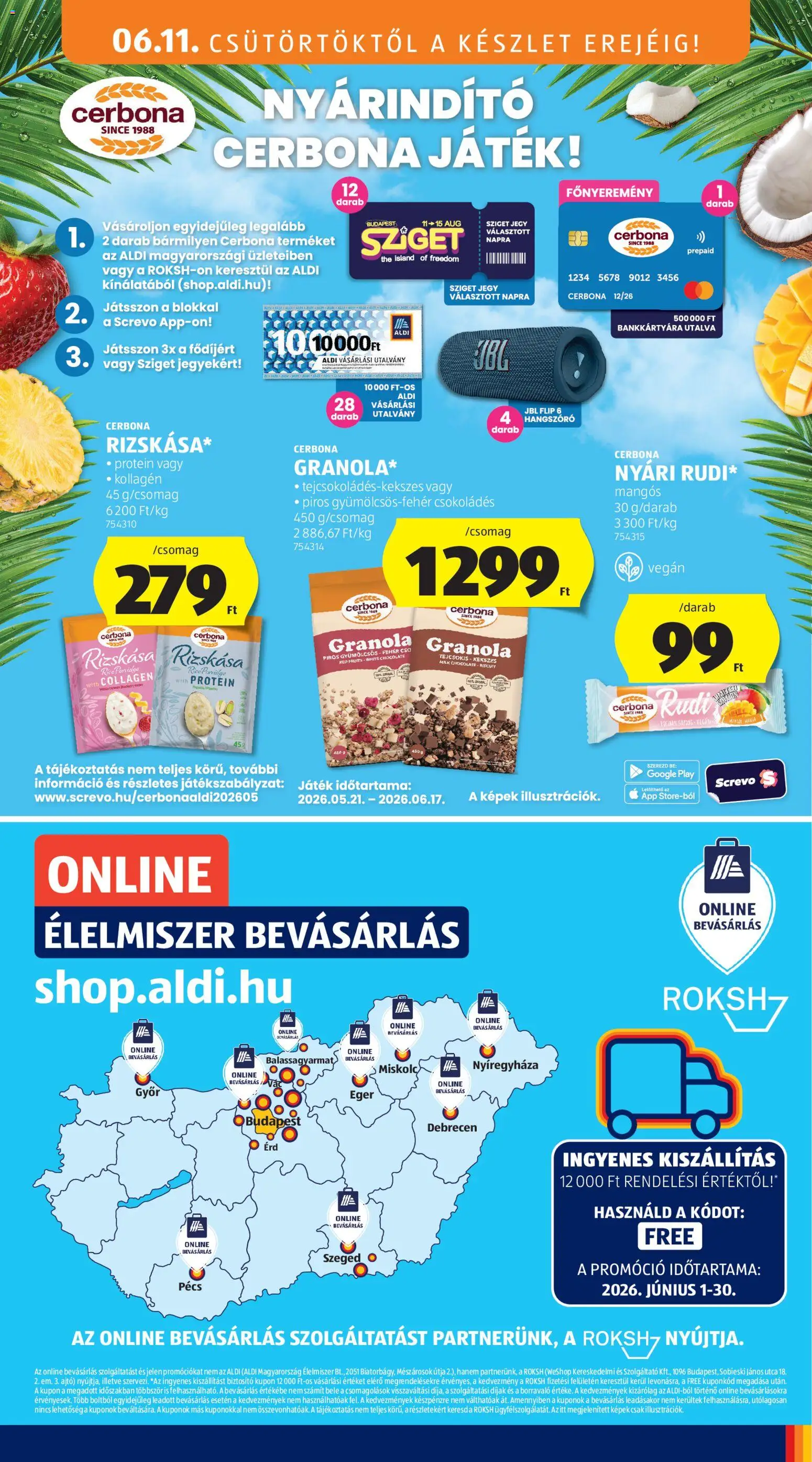 Aldi akciós ujság - amely érvényes a következő dátumtól: 11.06.2026 | Oldal: 21 | Termékek: Játék, Hangszóró, Protein, Granola
